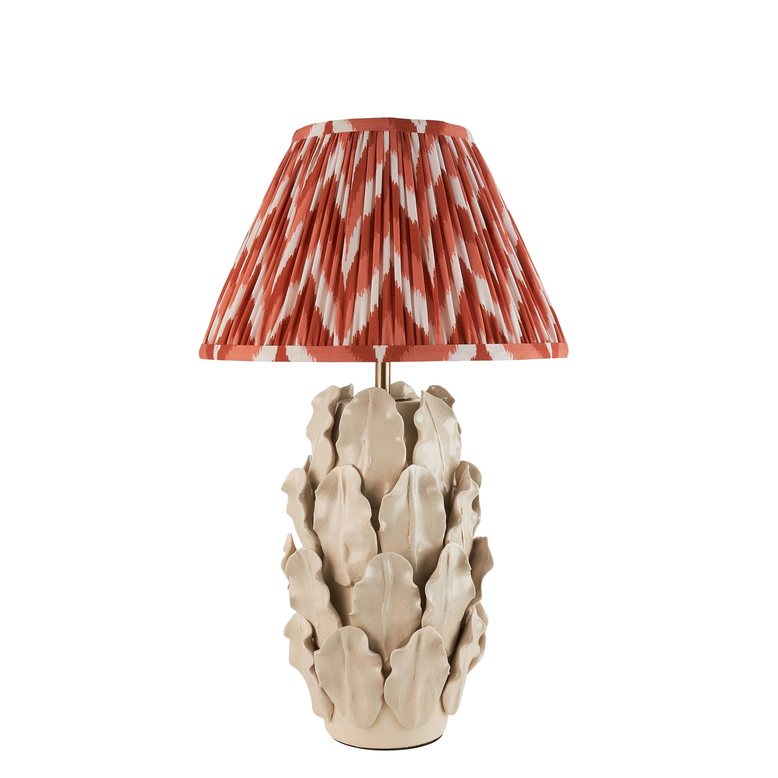Layered Leaf Ivory Ceramic Table Lamp & Zigzag 30cm Apricot Orange Shade