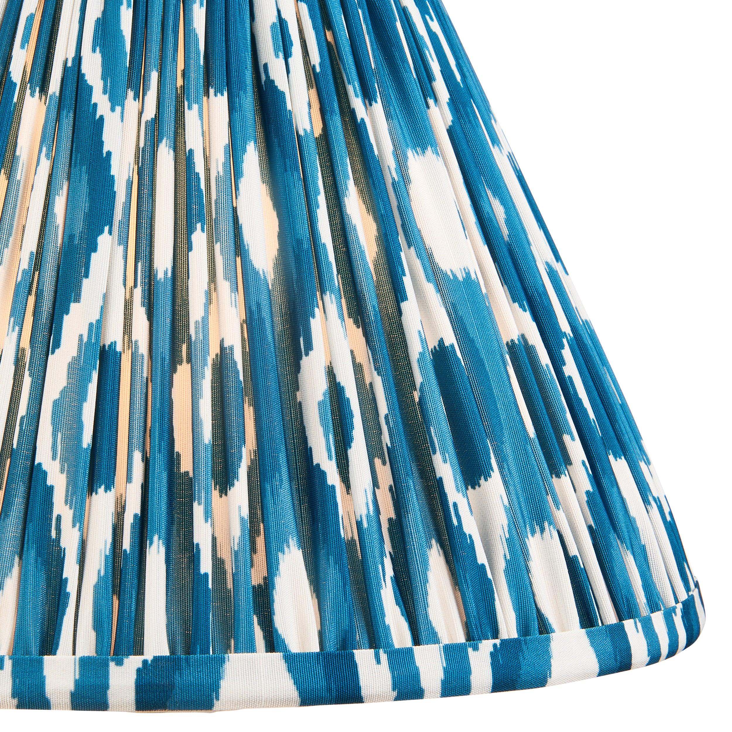 Layered Leaf Ivory Ceramic Table Lamp & Ikat 30cm Marlin Blue Shade