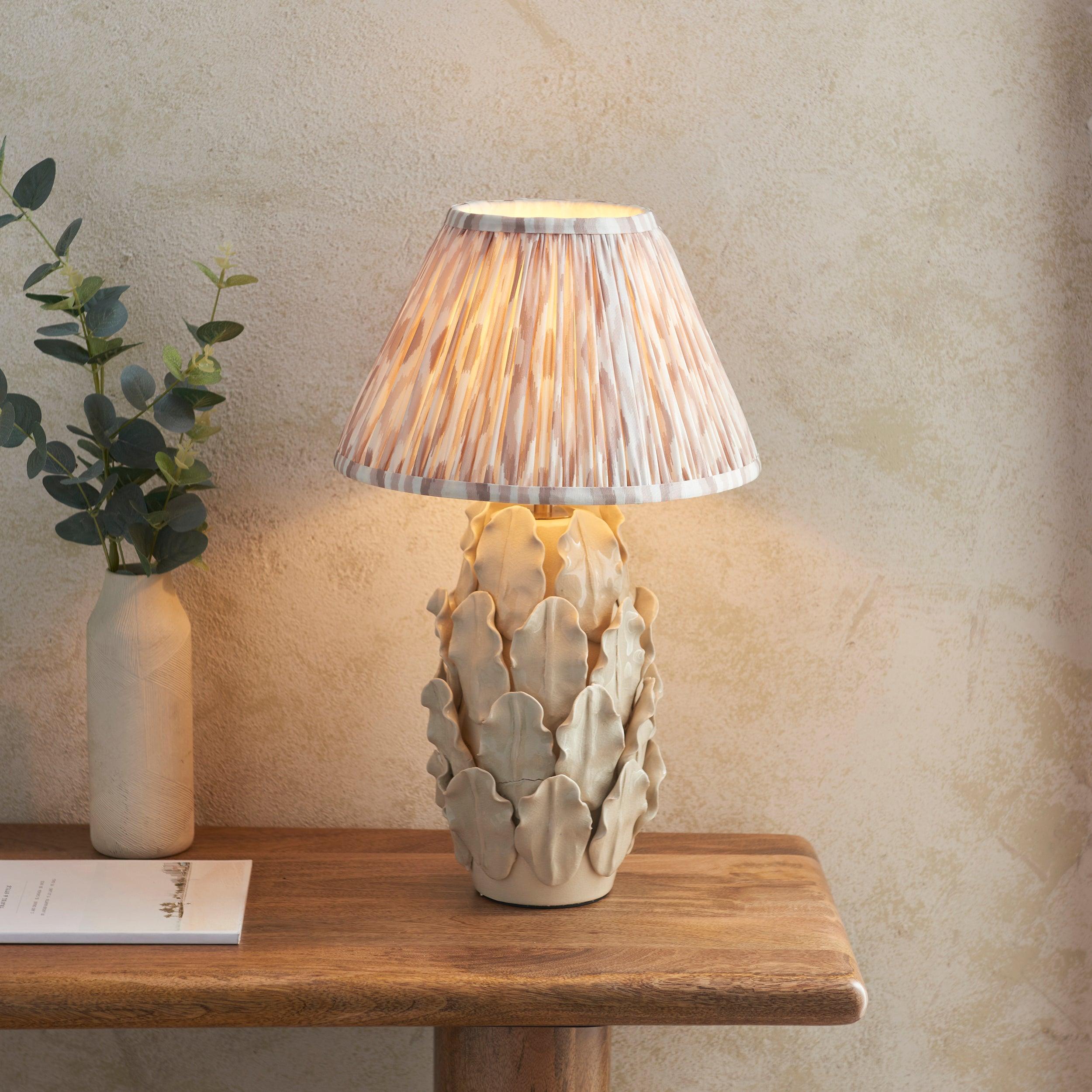 Layered Leaf Ivory Ceramic Table Lamp & Ikat 30cm Neutral Shade