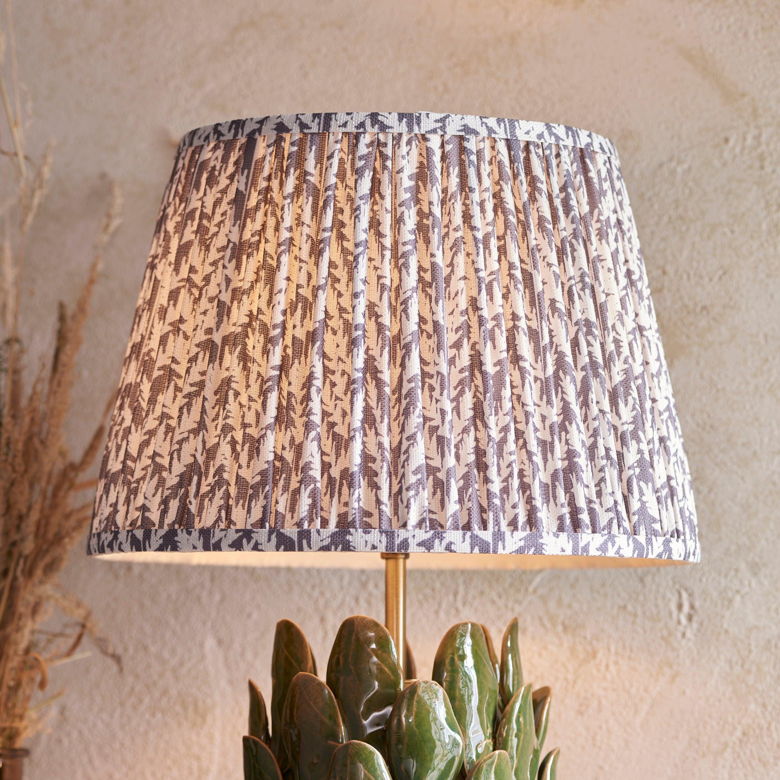 Layered Leaf Green Ceramic Table Lamp & Leaf Green Ceramic Table Lamp 35cm Pearl Grey Shade