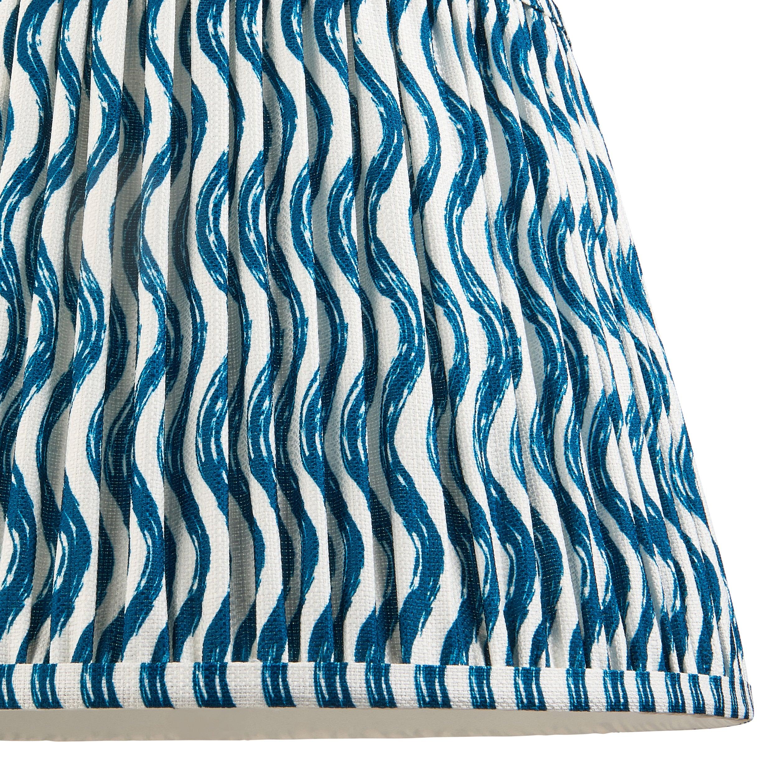 Layered Leaf Green Ceramic Table Lamp & Ripple 35cm Marlin Blue Shade