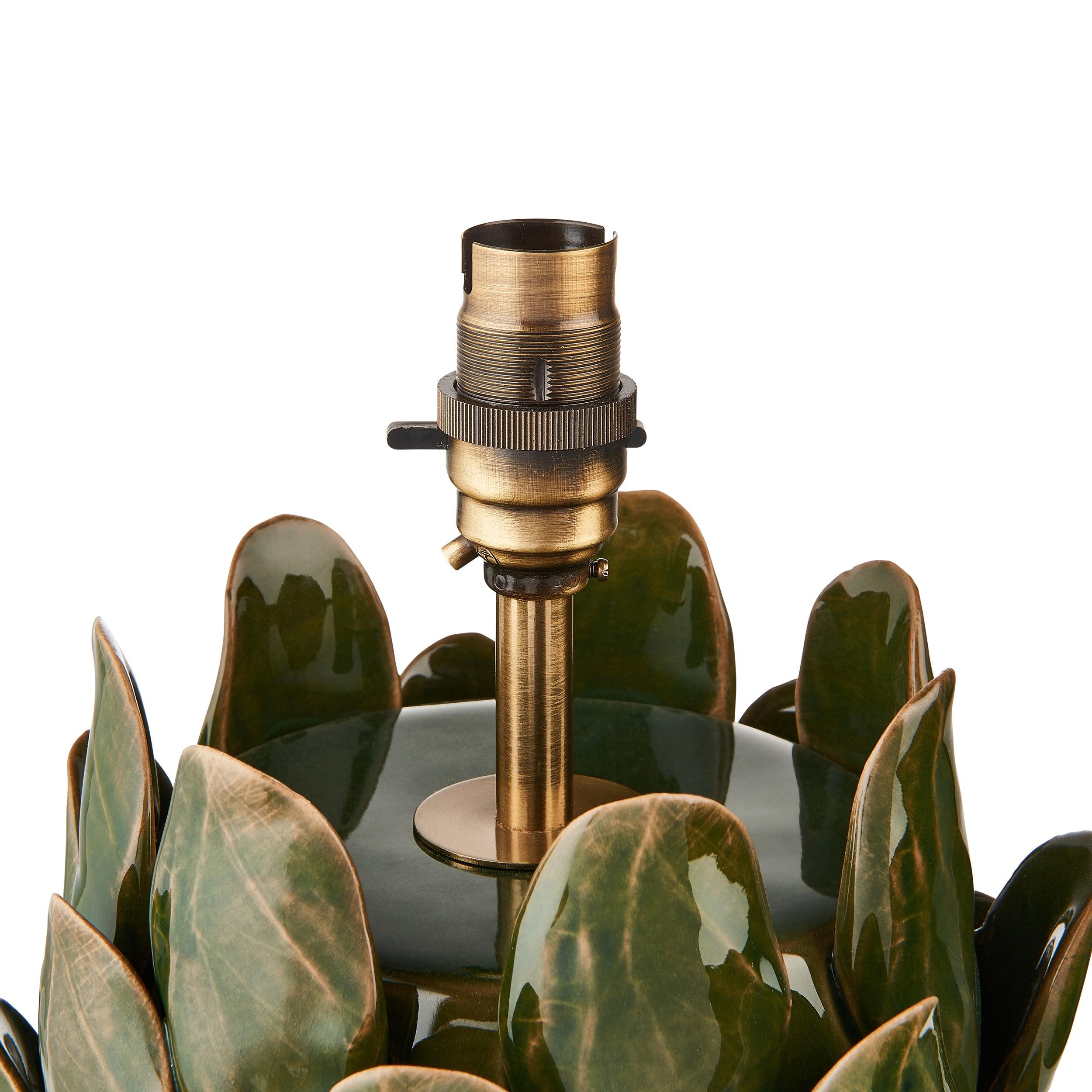 Layered Leaf Green Ceramic Table Lamp & Ivy 35cm Vintage White Shade