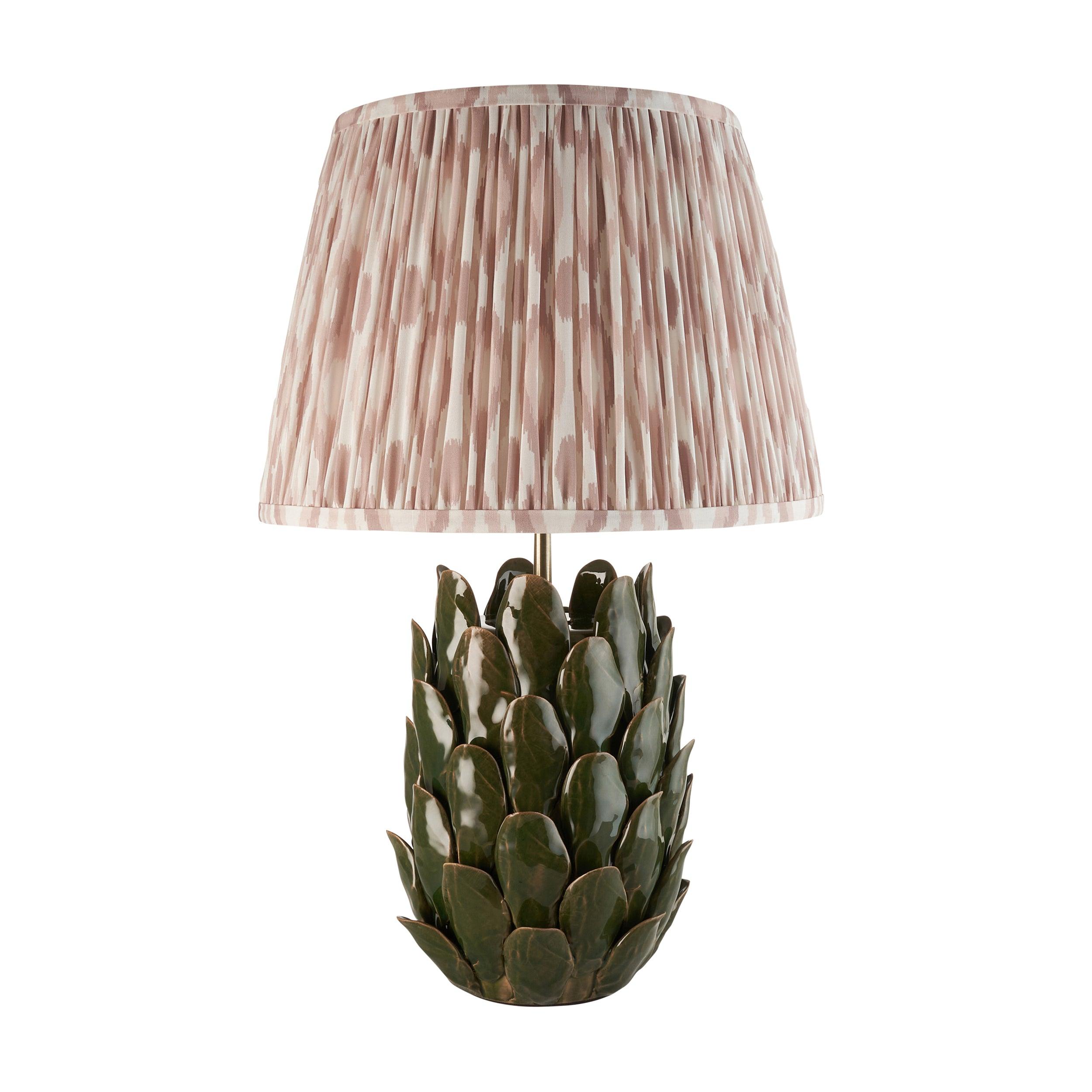 Layered Leaf Green Ceramic Table Lamp & Ikat 35cm Neutral Shade