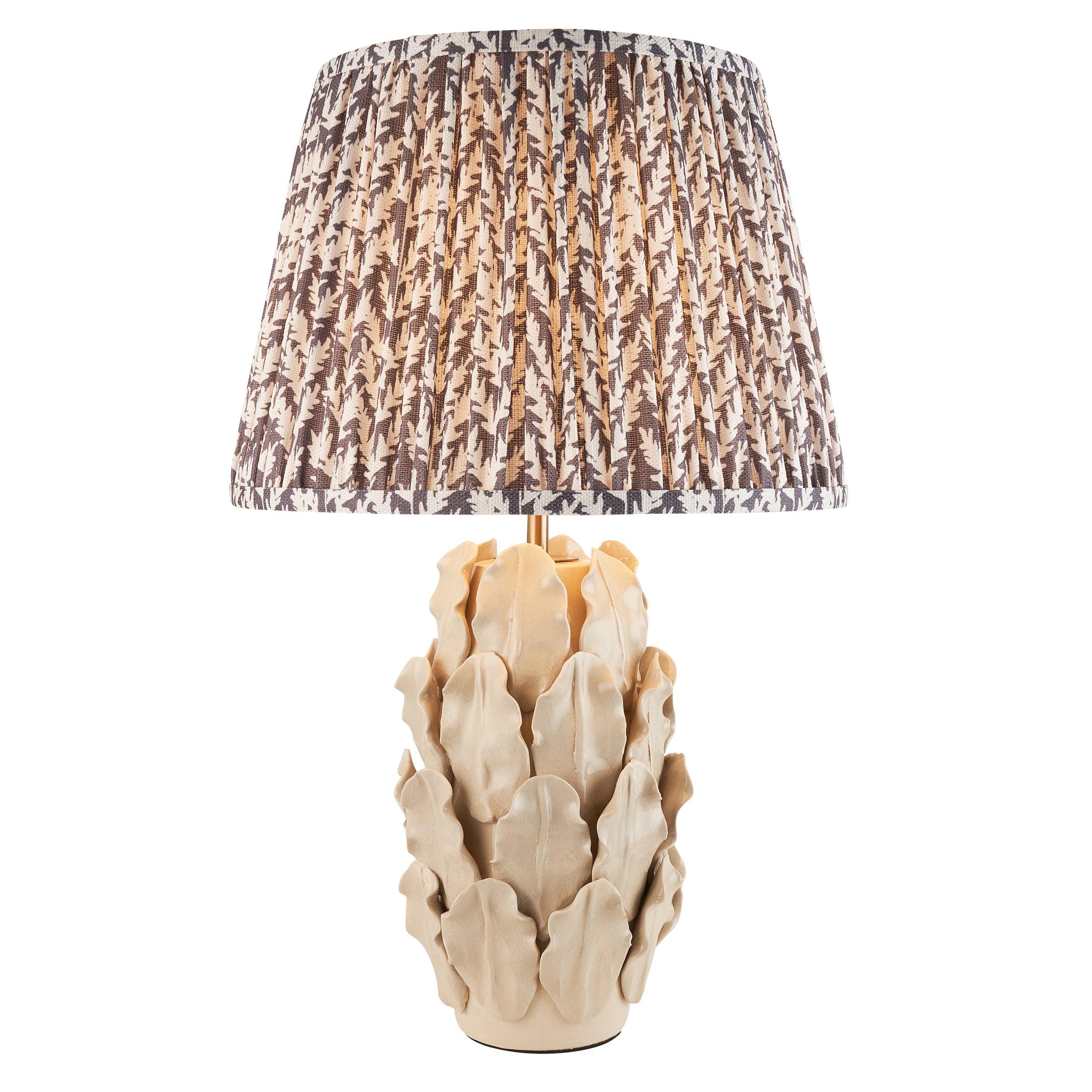 Layered Leaf Ivory Ceramic Table Lamp & 35cm Pearl Grey Shade