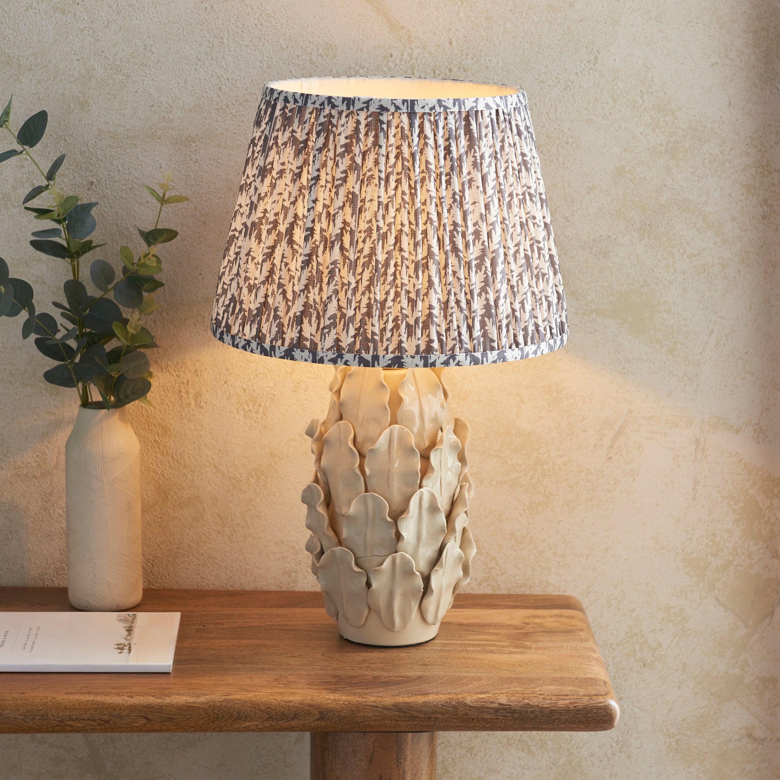 Layered Leaf Ivory Ceramic Table Lamp & 35cm Pearl Grey Shade