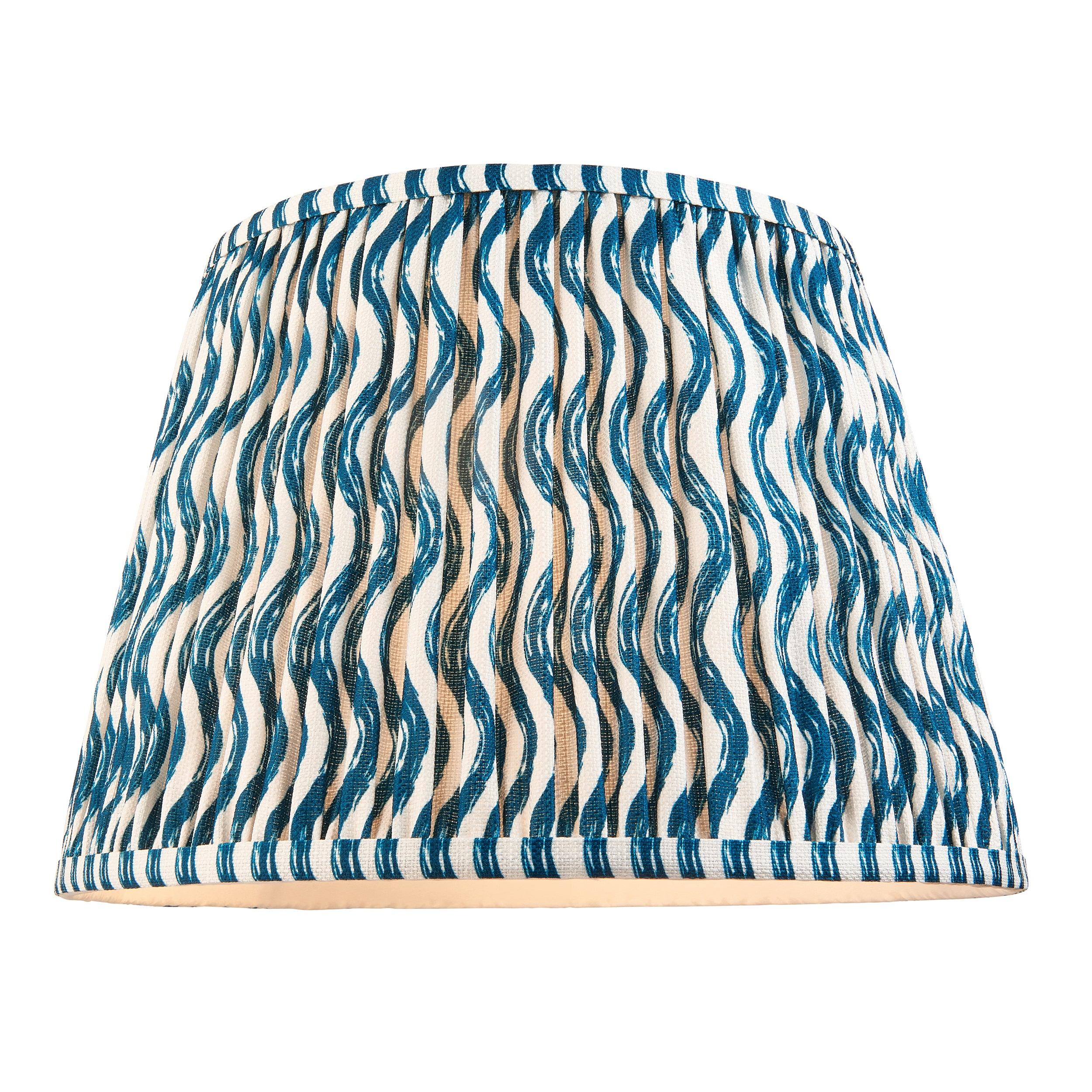 Layered Leaf Ivory Ceramic Table Lamp & Ripple 35cm Marlin Blue Shade