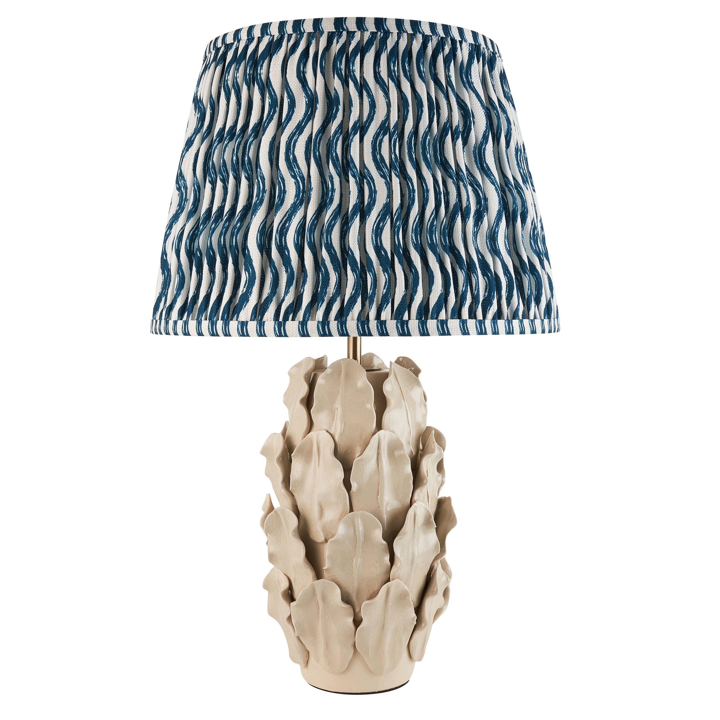 Layered Leaf Ivory Ceramic Table Lamp & Ripple 35cm Marlin Blue Shade