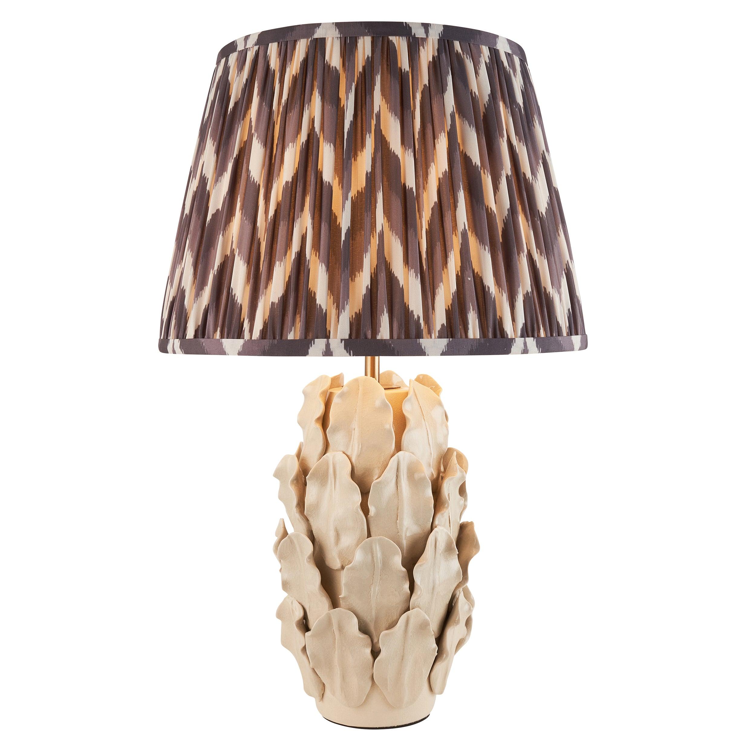 Layered Leaf Ivory Ceramic Table Lamp & Zigzag 35cm Pearl Grey Shade