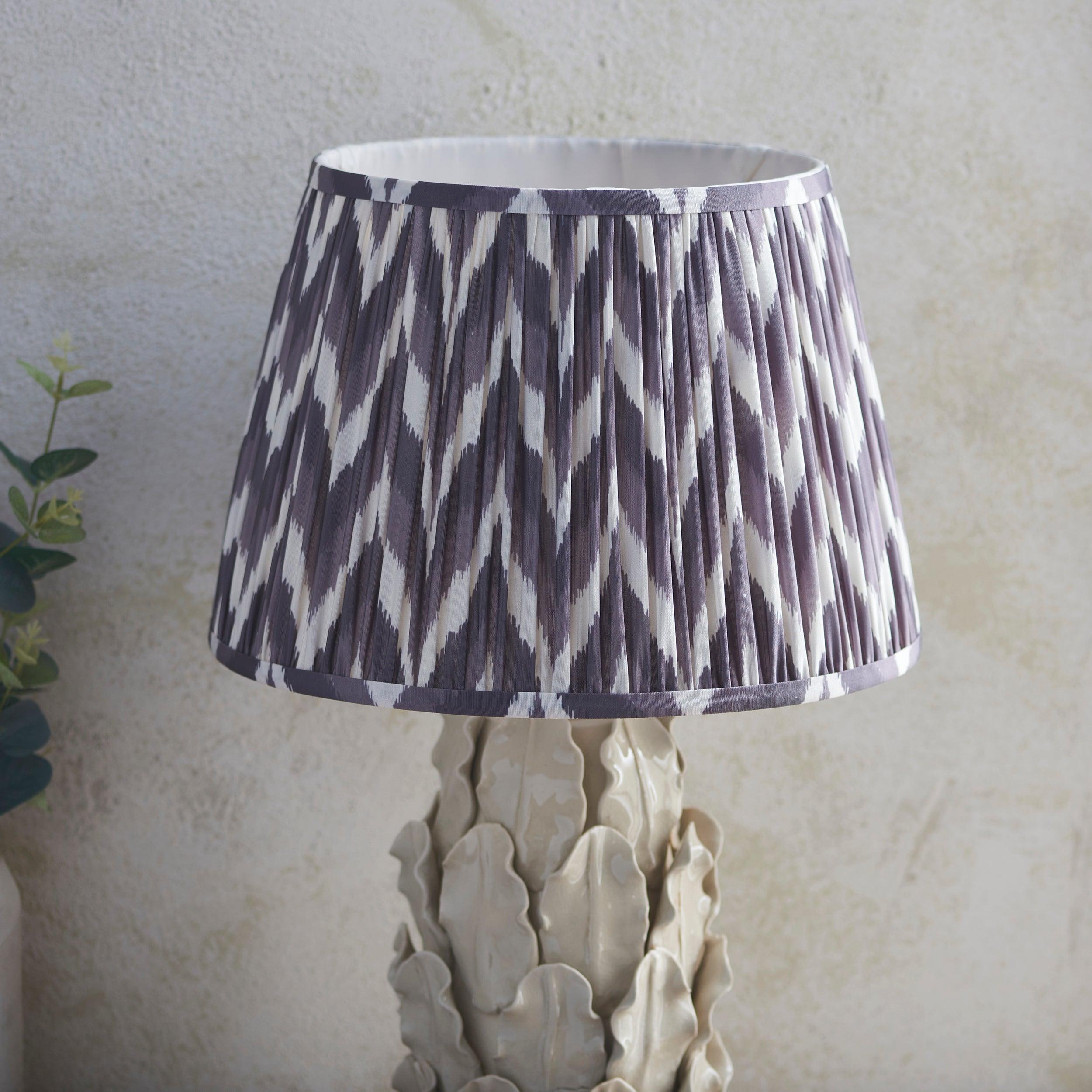 Layered Leaf Ivory Ceramic Table Lamp & Zigzag 35cm Pearl Grey Shade