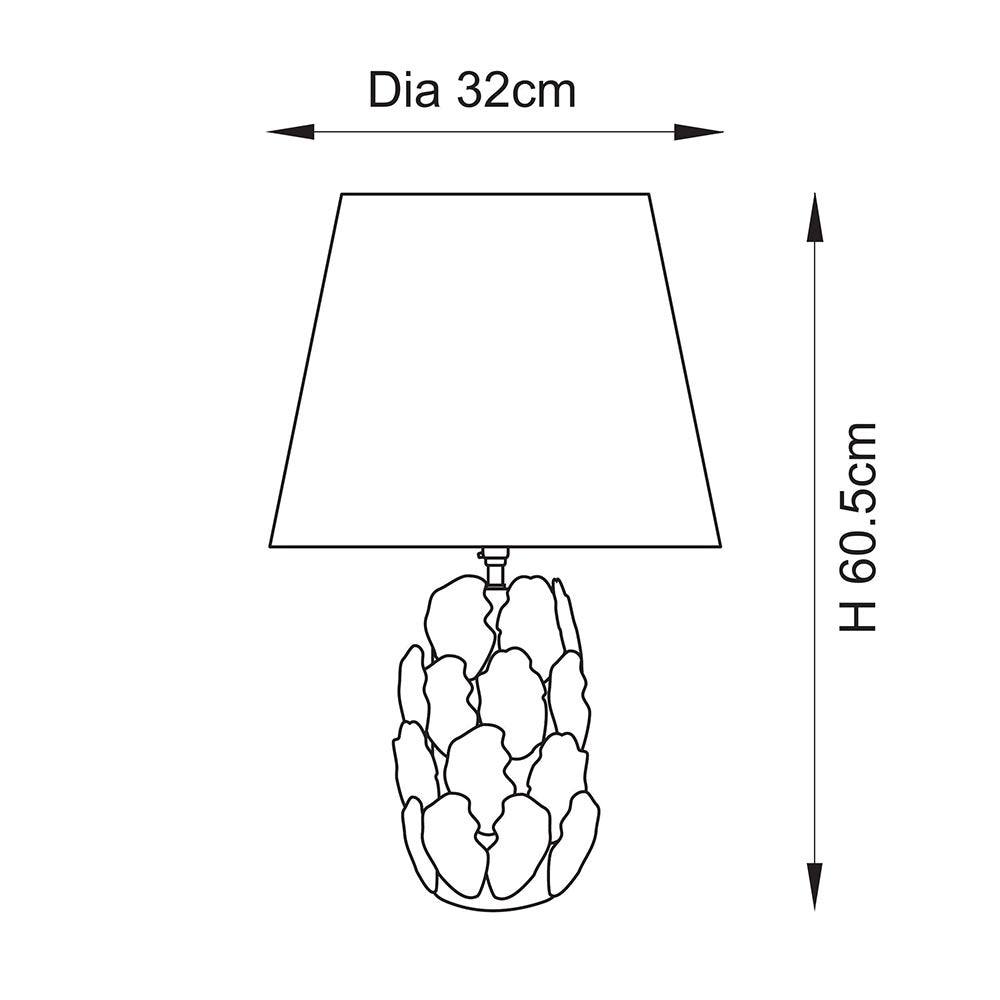 Layered Leaf Ivory Ceramic Table Lamp & Raffia 32cm Natural Raffia Shade