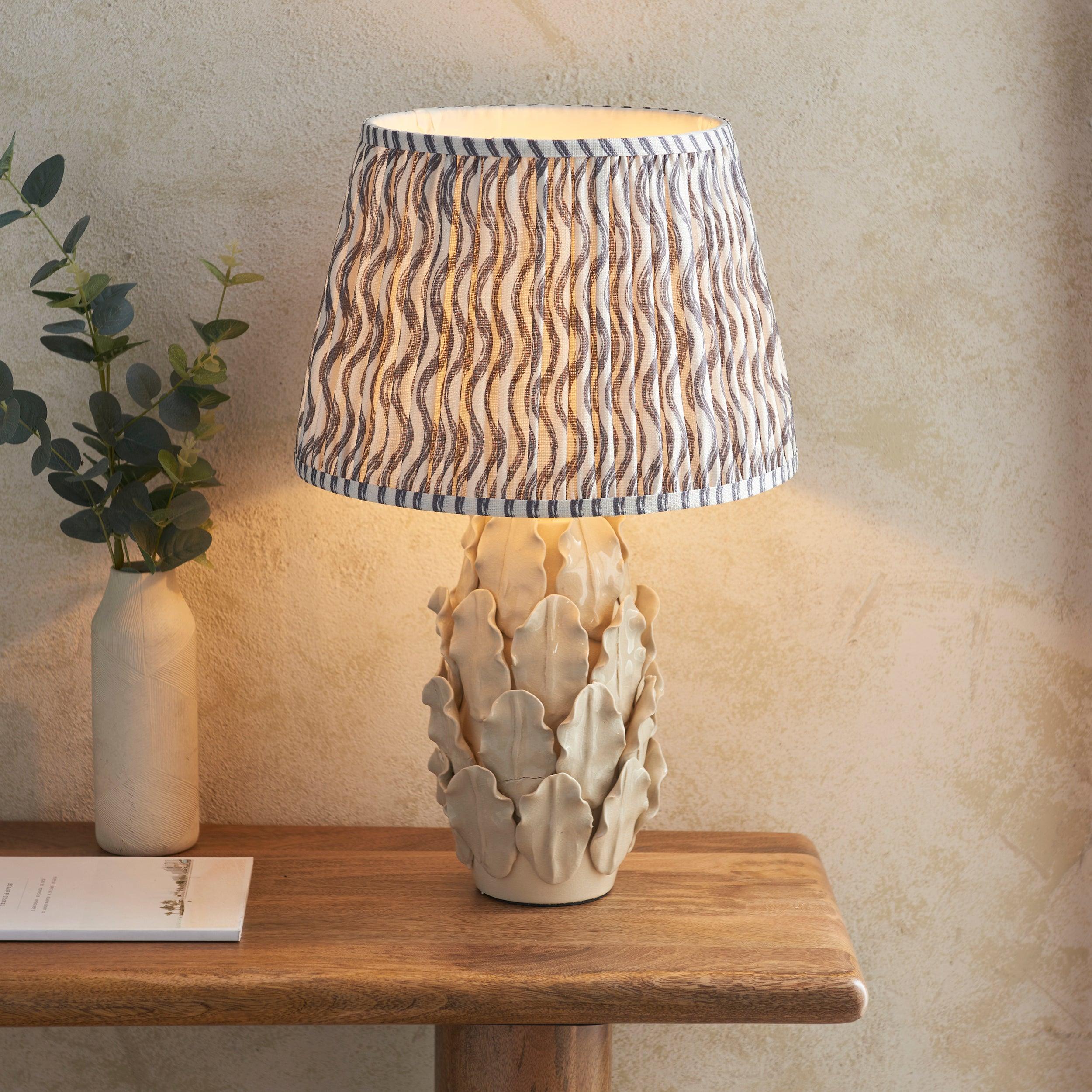 Layered Leaf Ivory Ceramic Table Lamp & Ripple 35cm Pearl Grey Shade