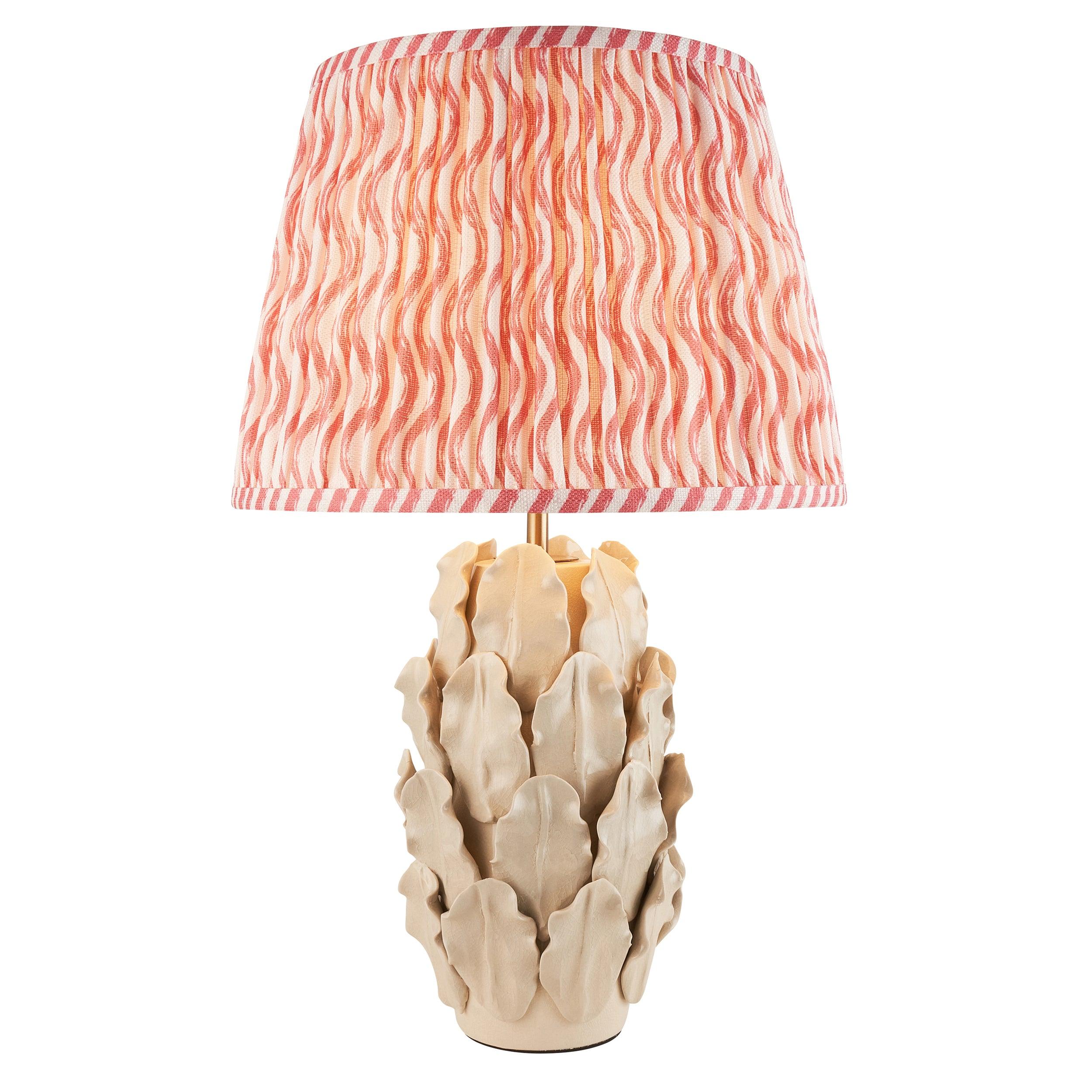 Layered Leaf Ivory Ceramic Table Lamp & Ripple 35cm Coral Pink Shade