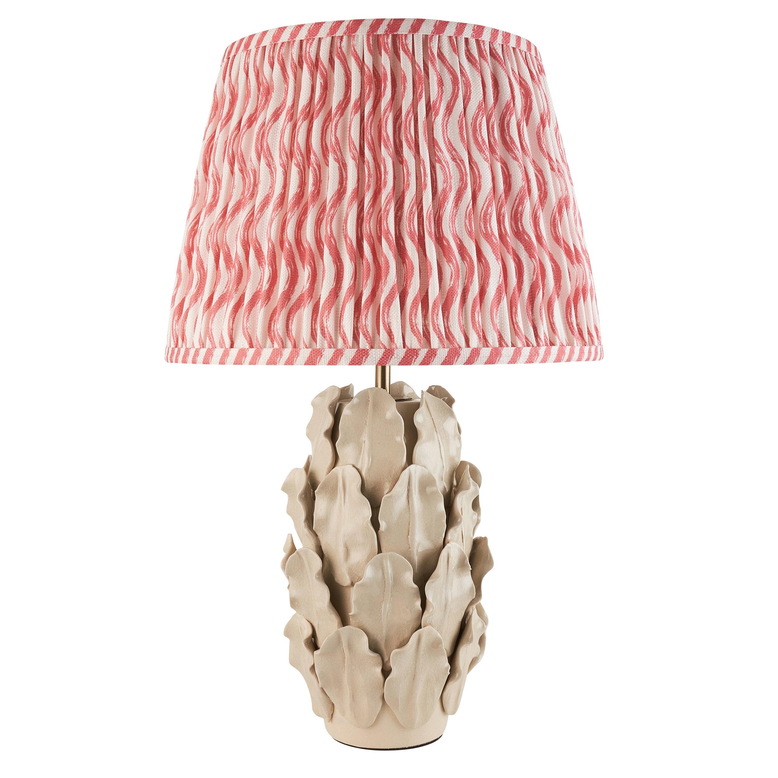 Layered Leaf Ivory Ceramic Table Lamp & Ripple 35cm Coral Pink Shade