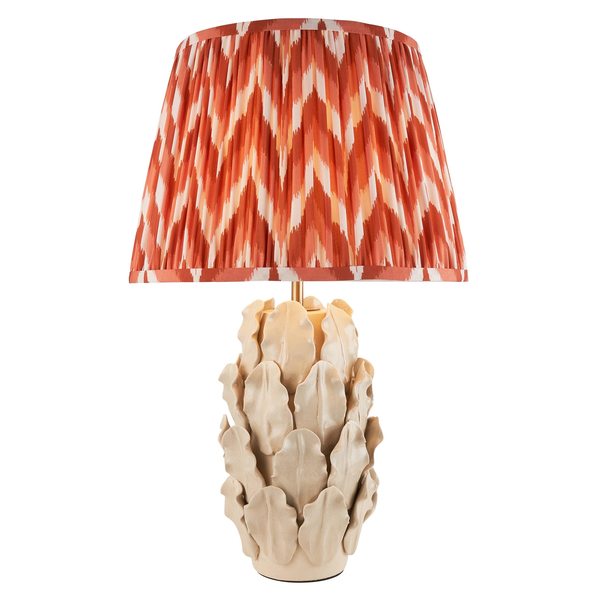 Layered Leaf Ivory Ceramic Table Lamp & Zigzag 35cm Apricot Orange Shade