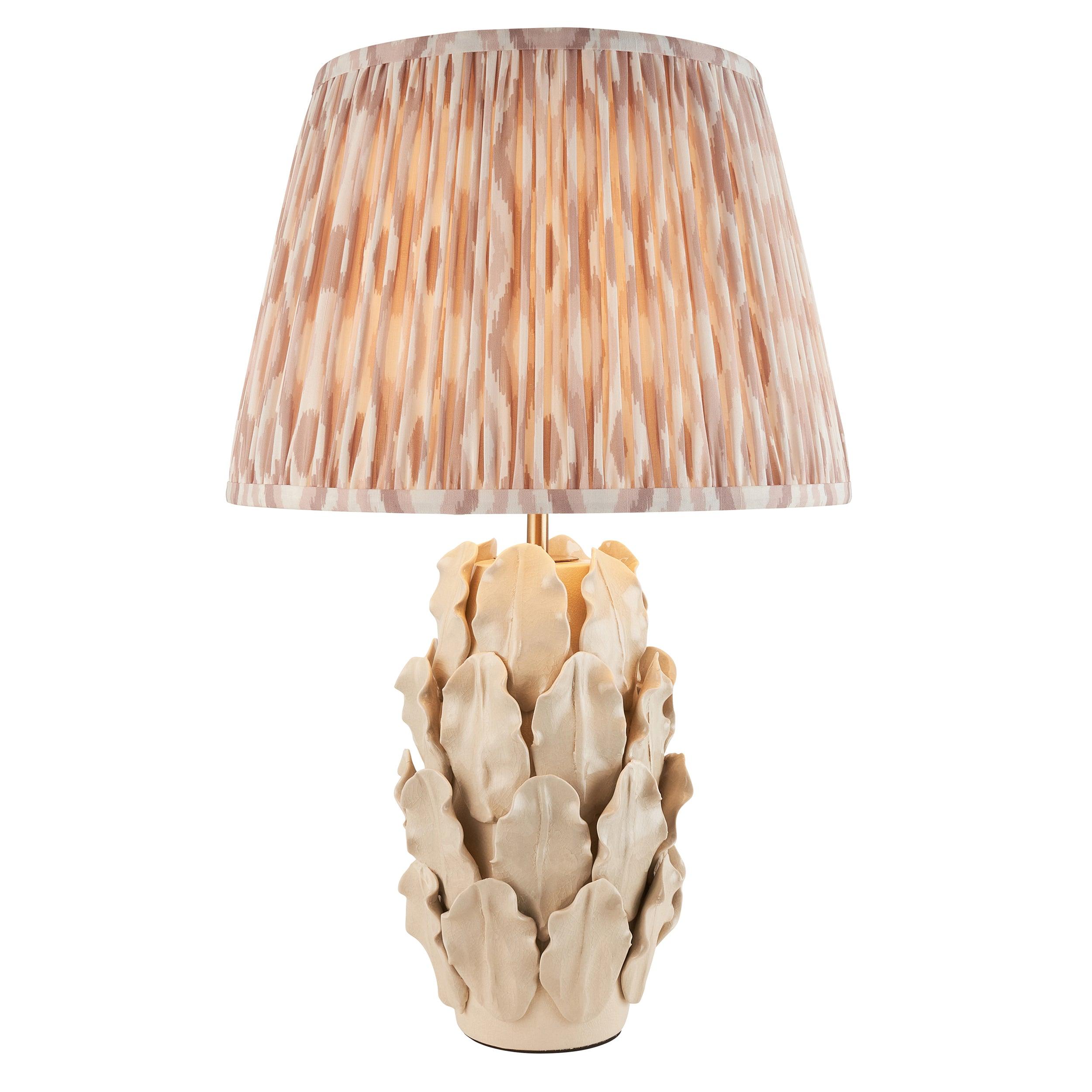 Layered Leaf Ivory Ceramic Table Lamp & Ikat 35cm Neutral Shade