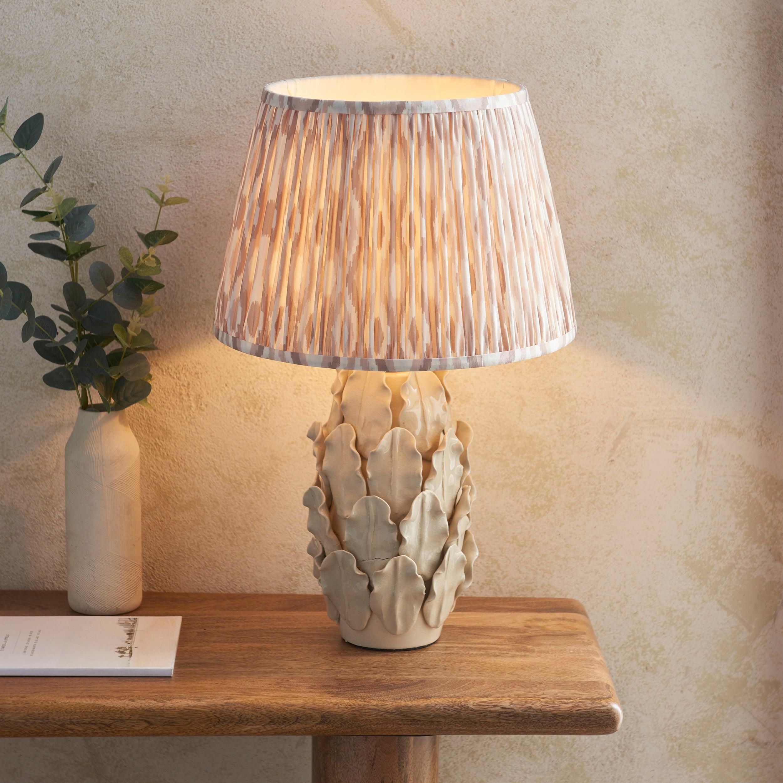 Layered Leaf Ivory Ceramic Table Lamp & Ikat 35cm Neutral Shade