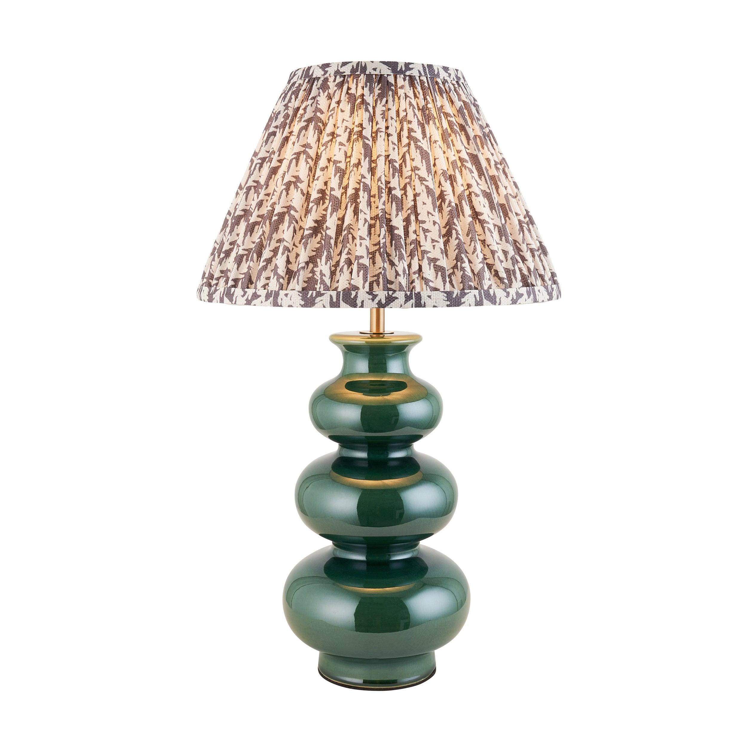 Monroe Green Ceramic Table Lamp & Leaf 30cm Pearl Grey Shade