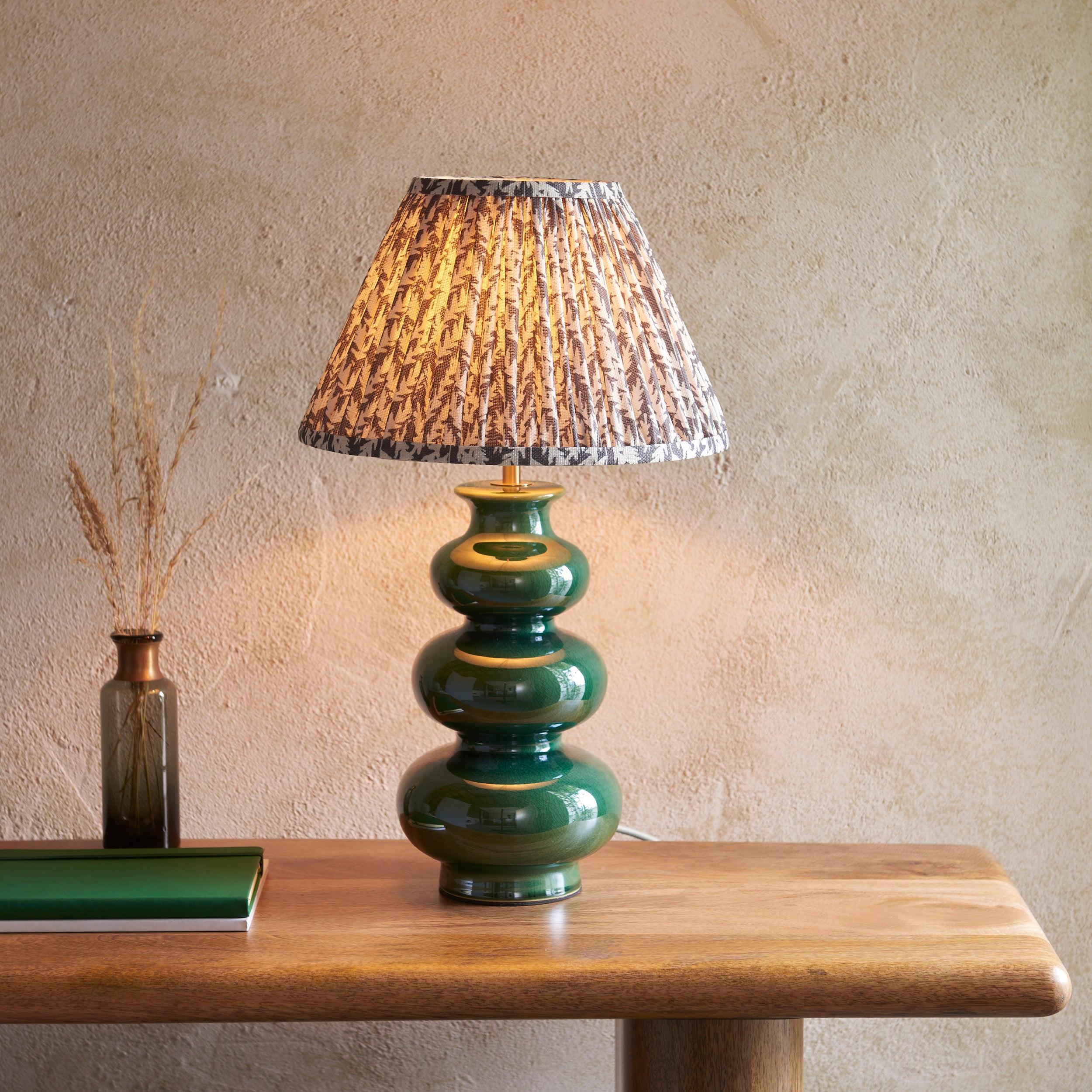 Monroe Green Ceramic Table Lamp & Leaf 30cm Pearl Grey Shade