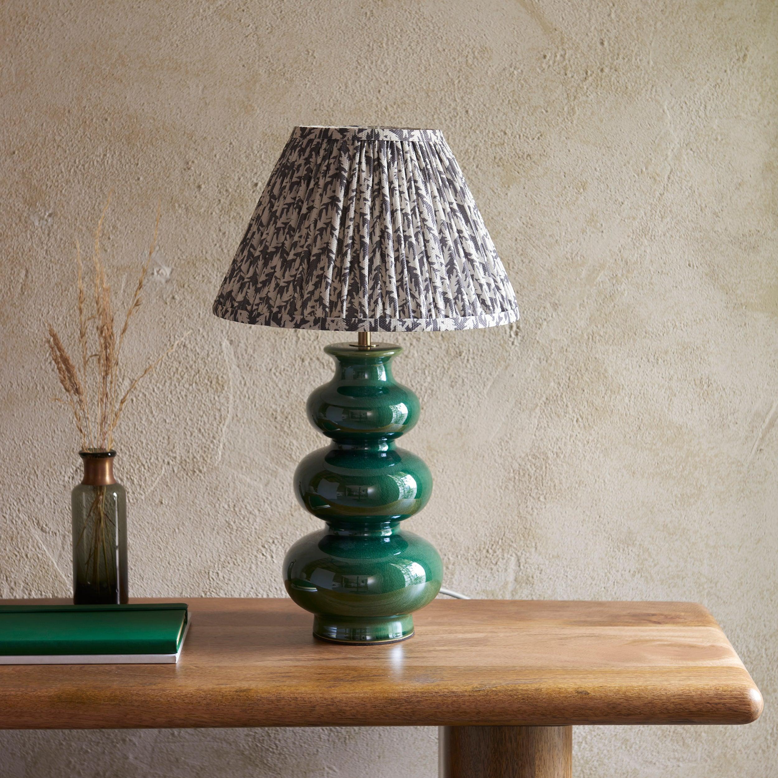 Monroe Green Ceramic Table Lamp & Leaf 30cm Pearl Grey Shade
