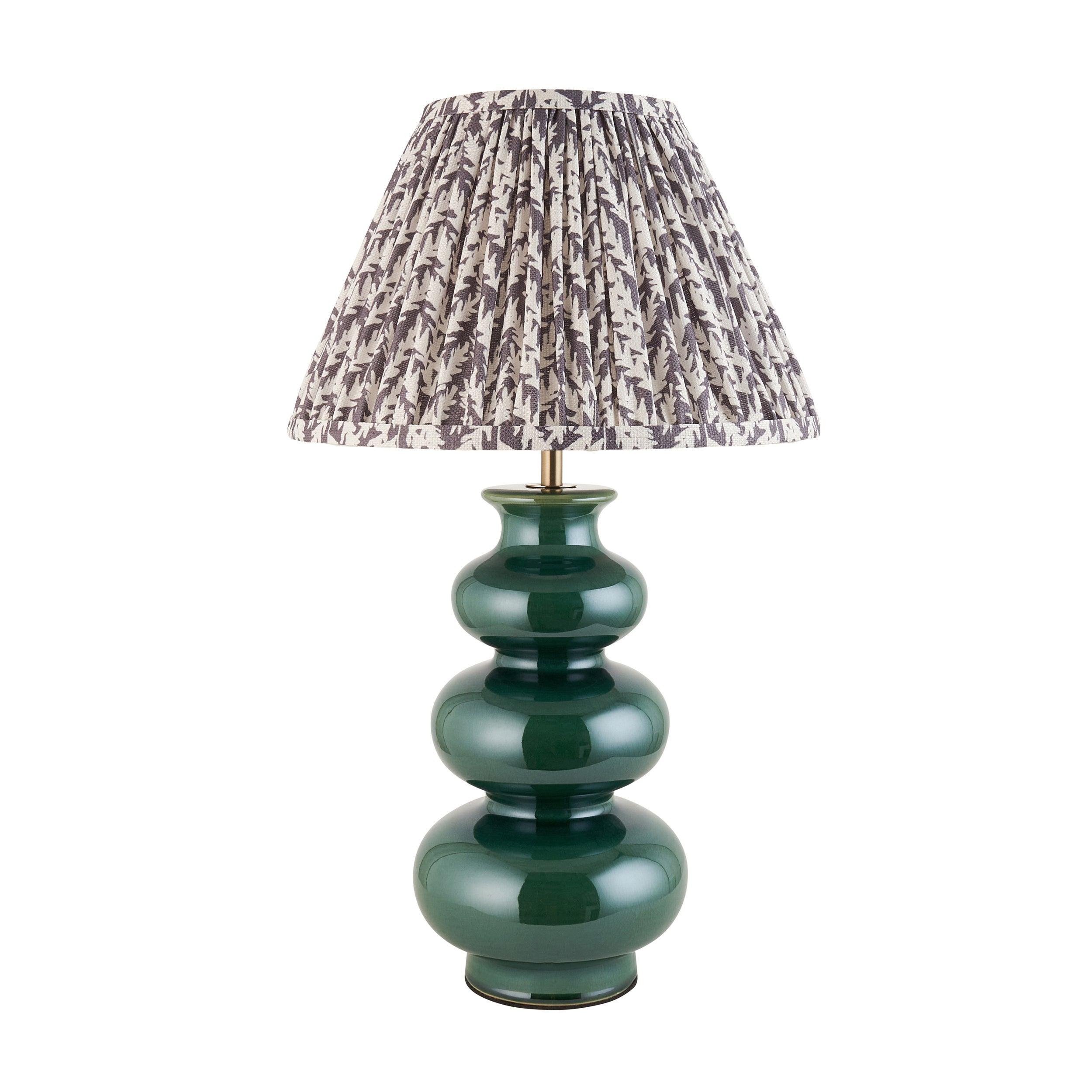 Monroe Green Ceramic Table Lamp & Leaf 30cm Pearl Grey Shade