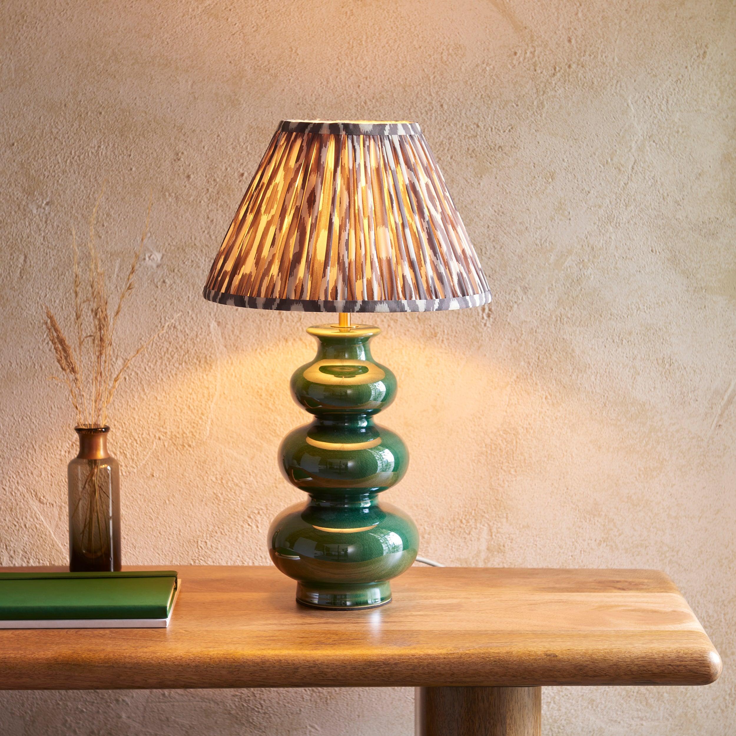 Monroe Green Ceramic Table Lamp & Zigzag 30cm Pearl Grey Shade