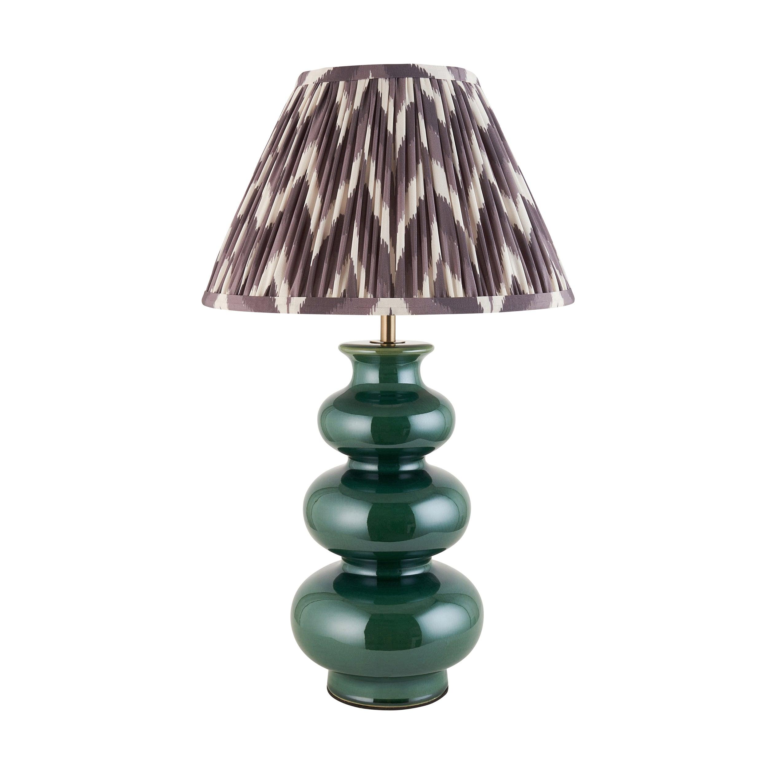 Monroe Green Ceramic Table Lamp & Zigzag 30cm Pearl Grey Shade