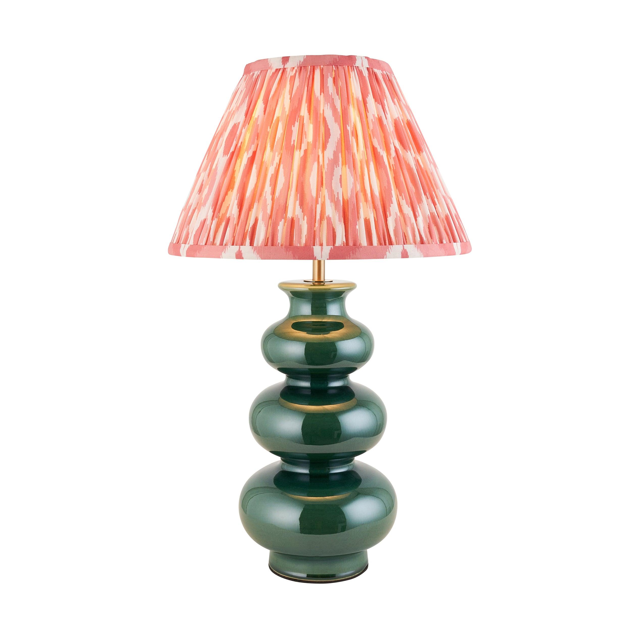 Monroe Green Ceramic Table Lamp & Ikat 30cm Coral Pink Shade