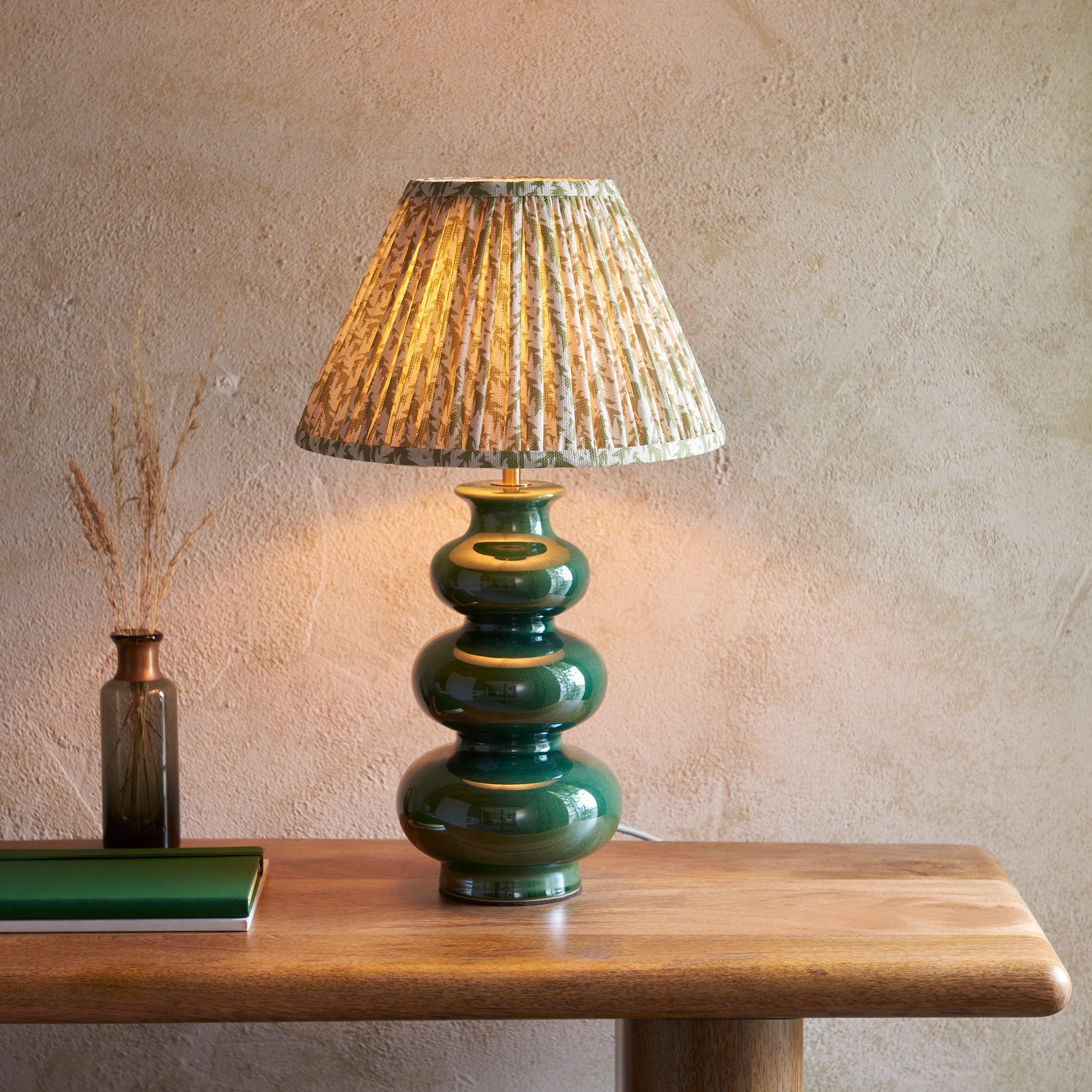 Monroe Green Ceramic Table Lamp & Leaf 30cm Herb Garden Green Shade