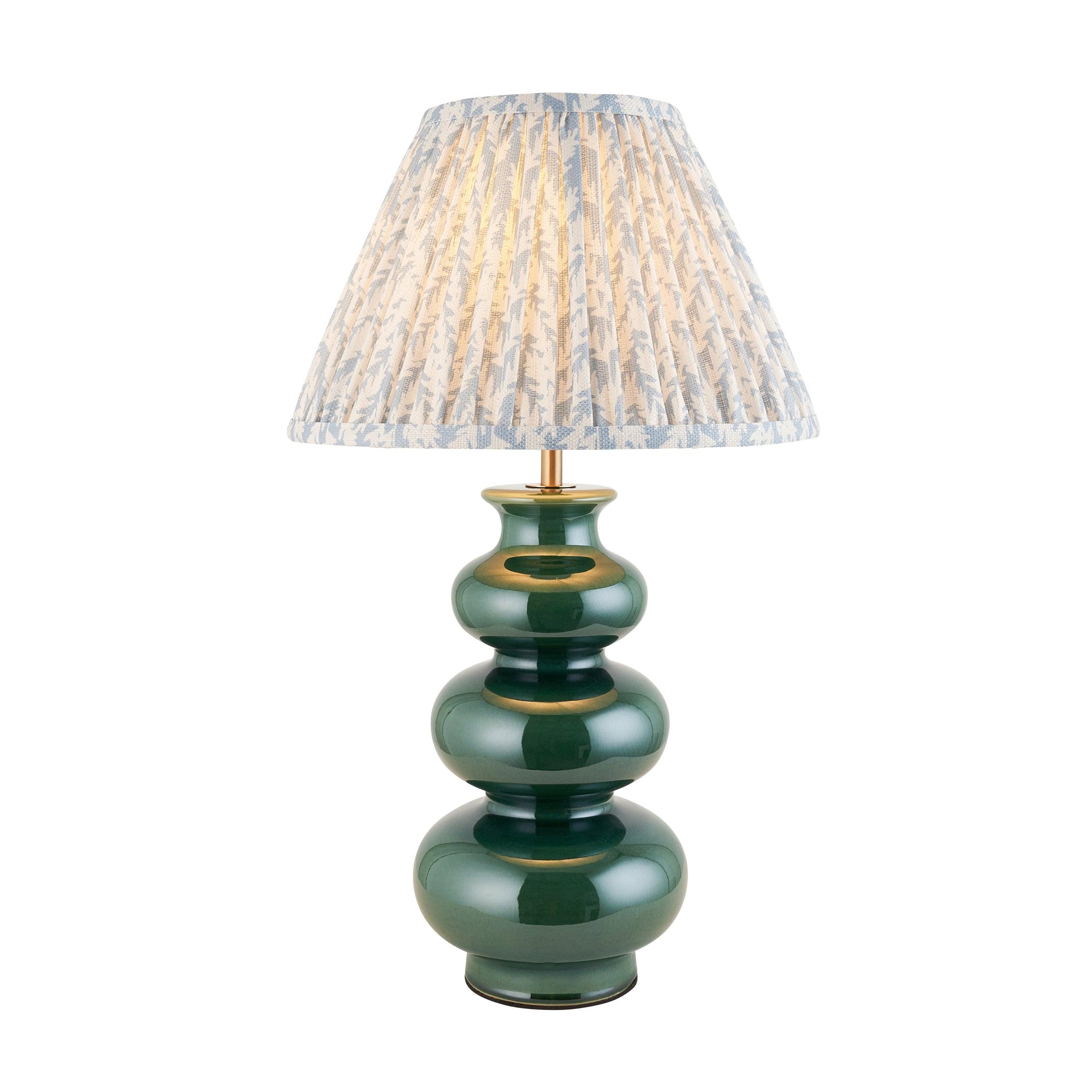 Monroe Green Ceramic Table Lamp & Leaf 30cm Shell Bay Blue Shade