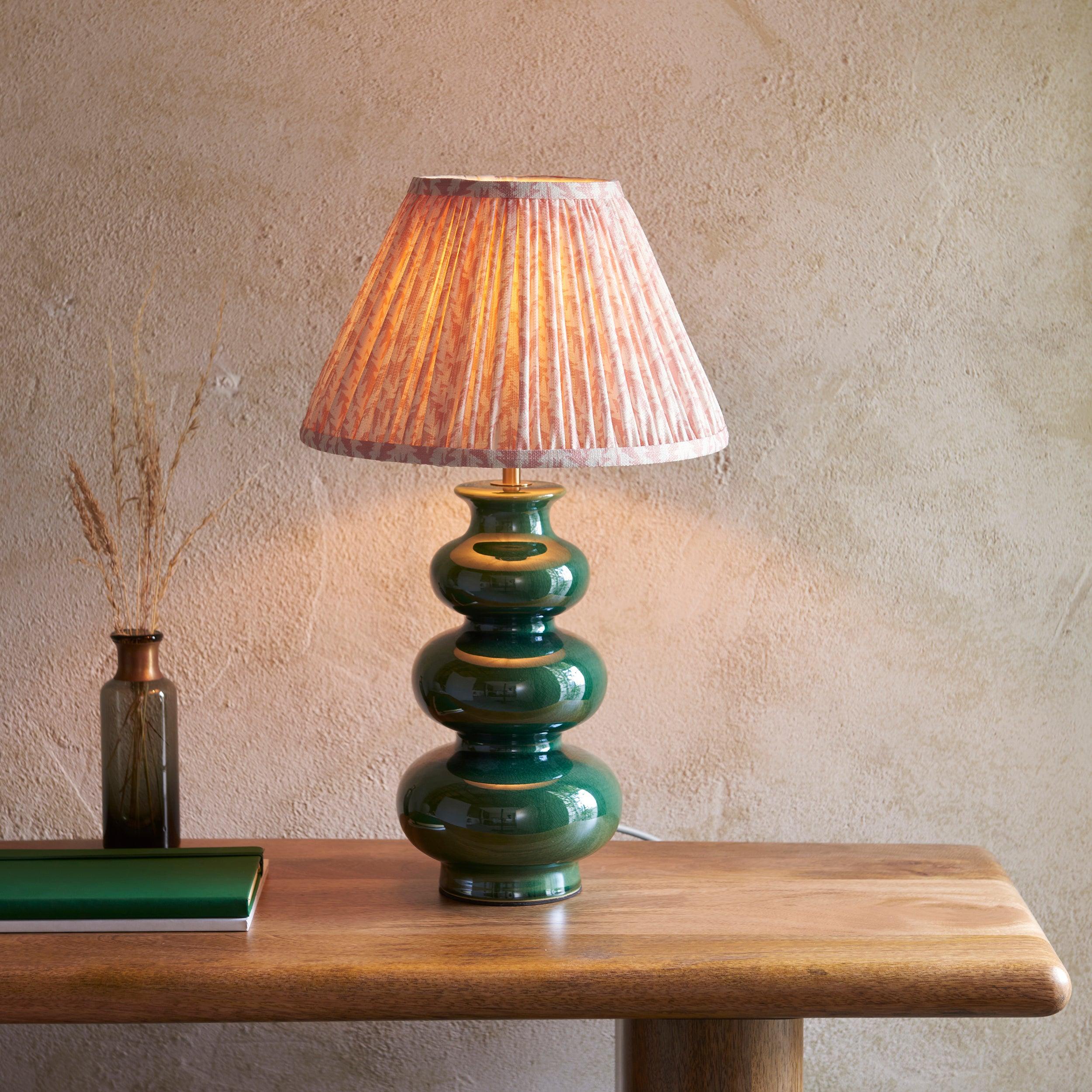 Monroe Green Ceramic Table Lamp & Leaf 30cm Peachy Keen Shade