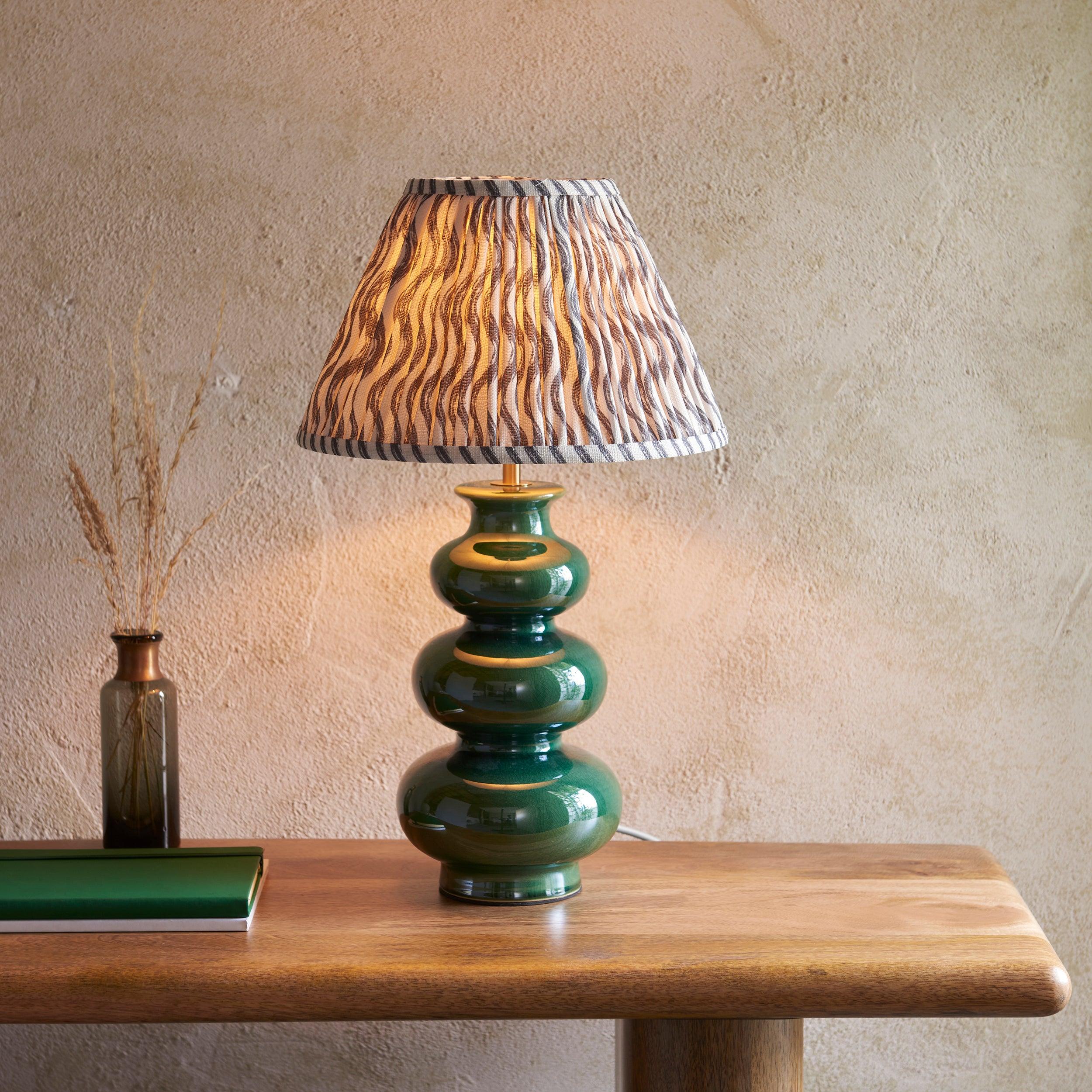 Monroe Green Ceramic Table Lamp & Ripple 30cm Pearl Grey Shade