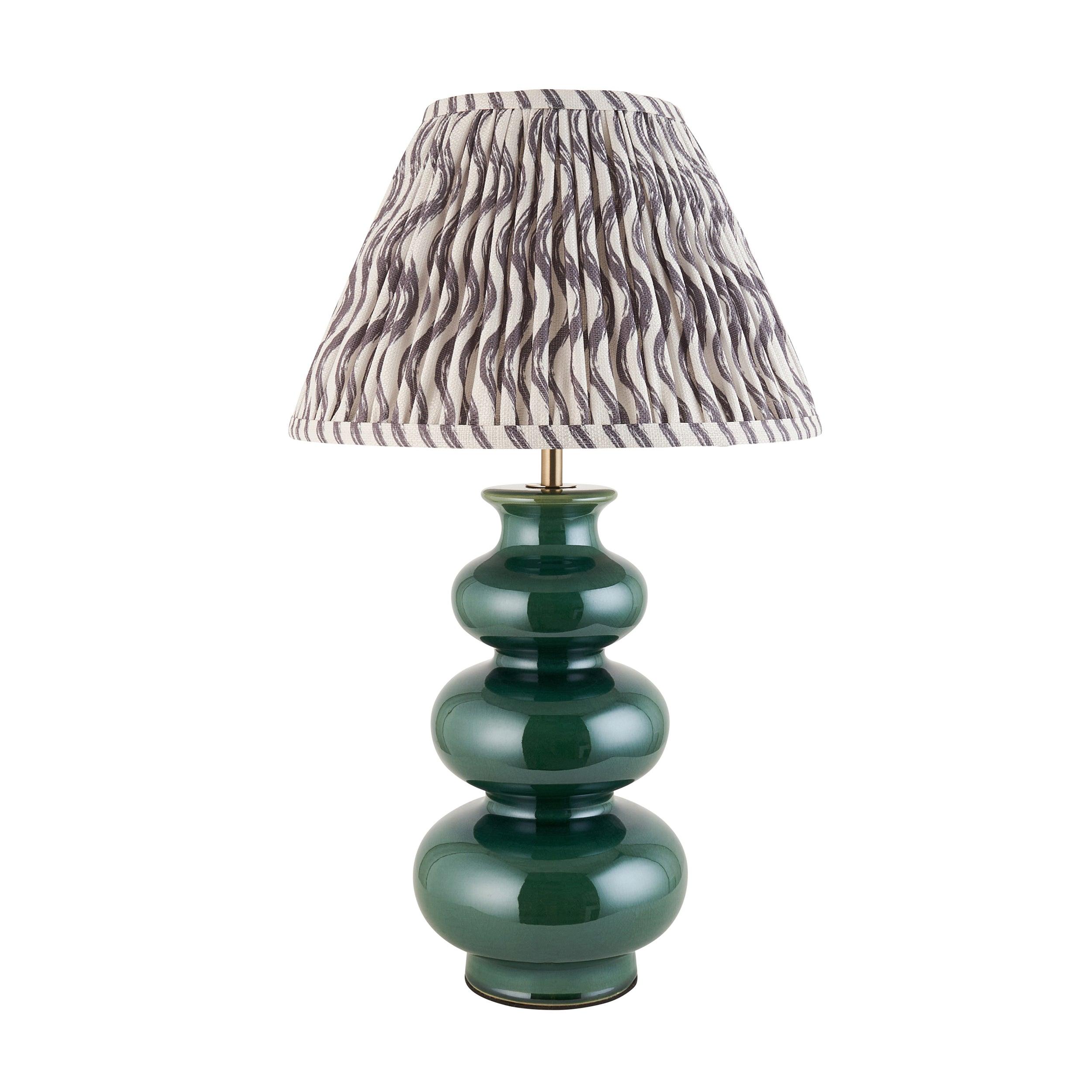 Monroe Green Ceramic Table Lamp & Ripple 30cm Pearl Grey Shade