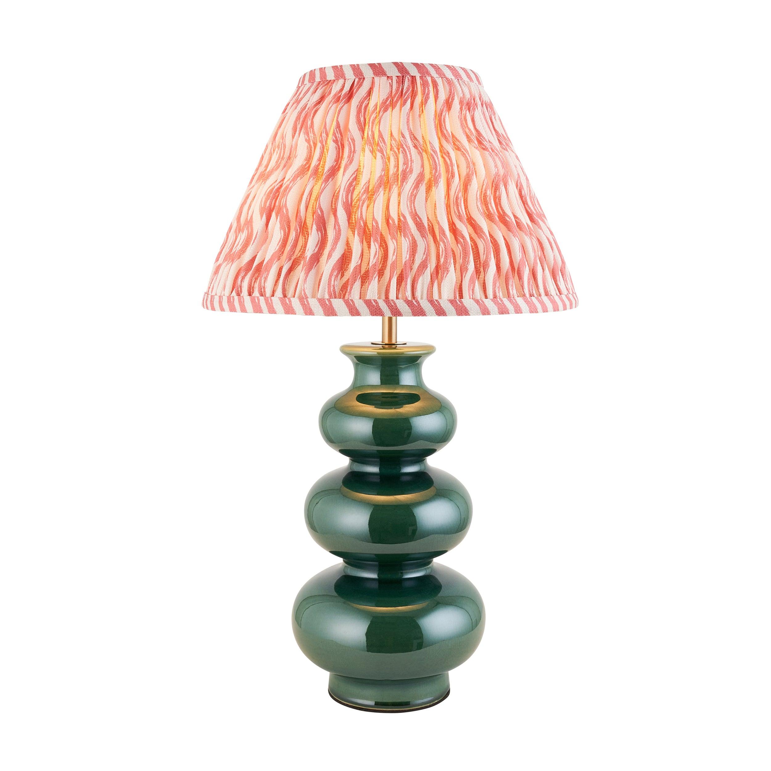 Monroe Green Ceramic Table Lamp & Ripple 30cm Coral Pink Shade
