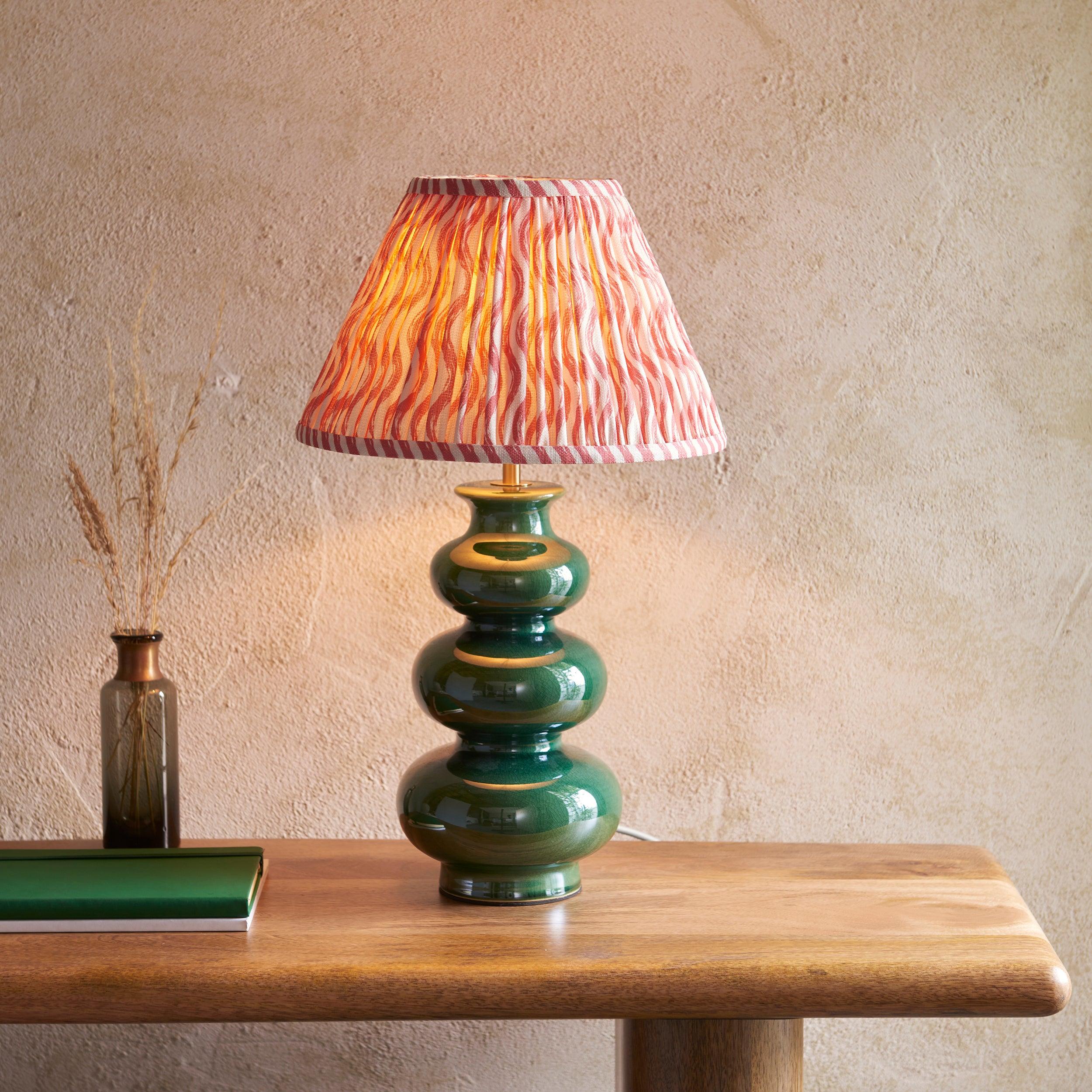 Monroe Green Ceramic Table Lamp & Ripple 30cm Coral Pink Shade