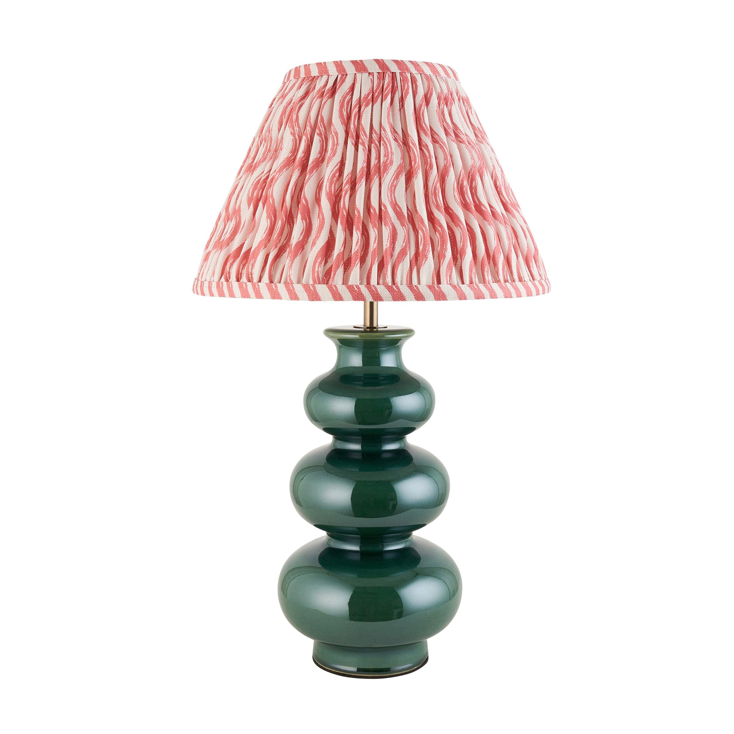 Monroe Green Ceramic Table Lamp & Ripple 30cm Coral Pink Shade
