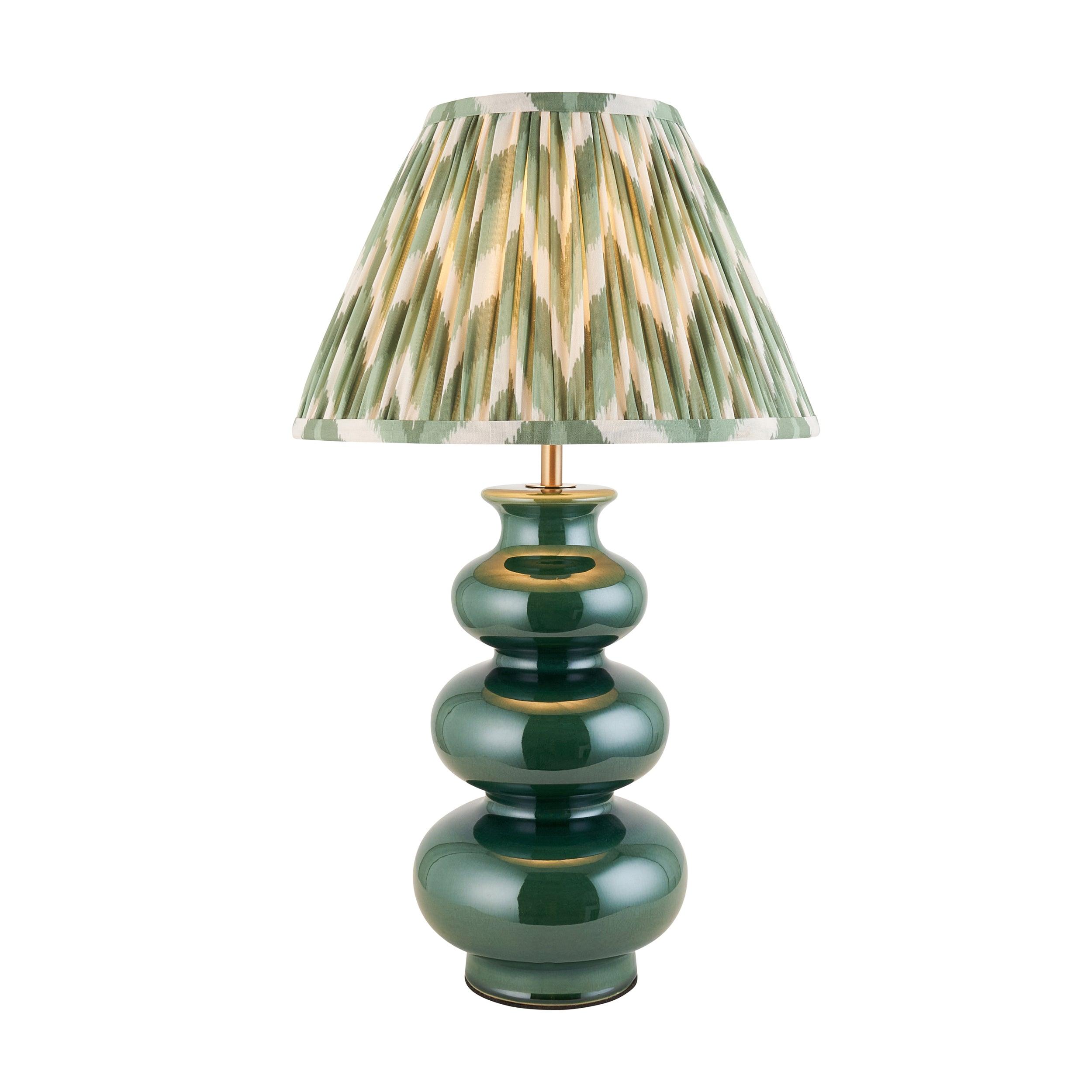 Monroe Green Ceramic Table Lamp & Zigzag 30cm Cotswold Green Shade
