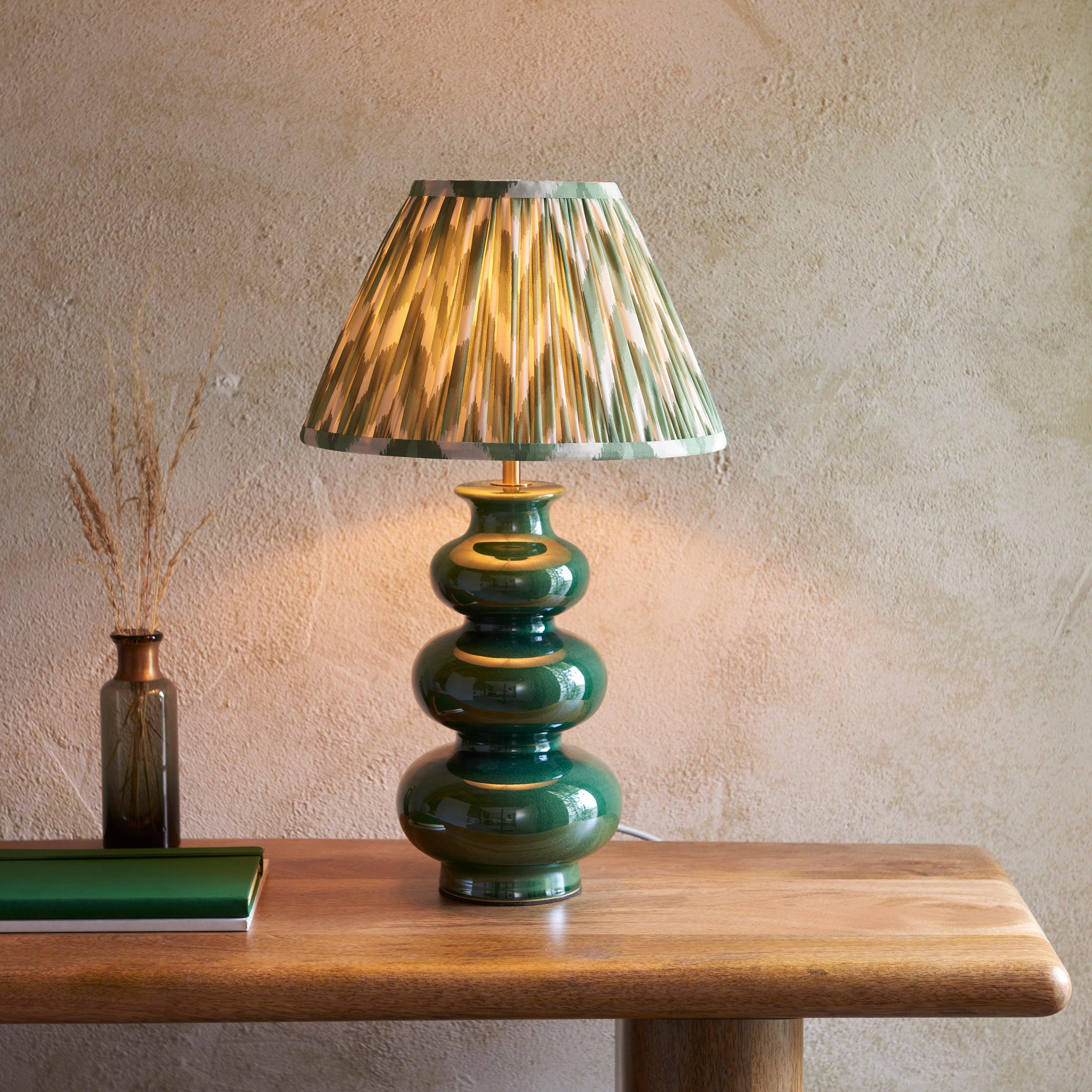 Monroe Green Ceramic Table Lamp & Zigzag 30cm Cotswold Green Shade