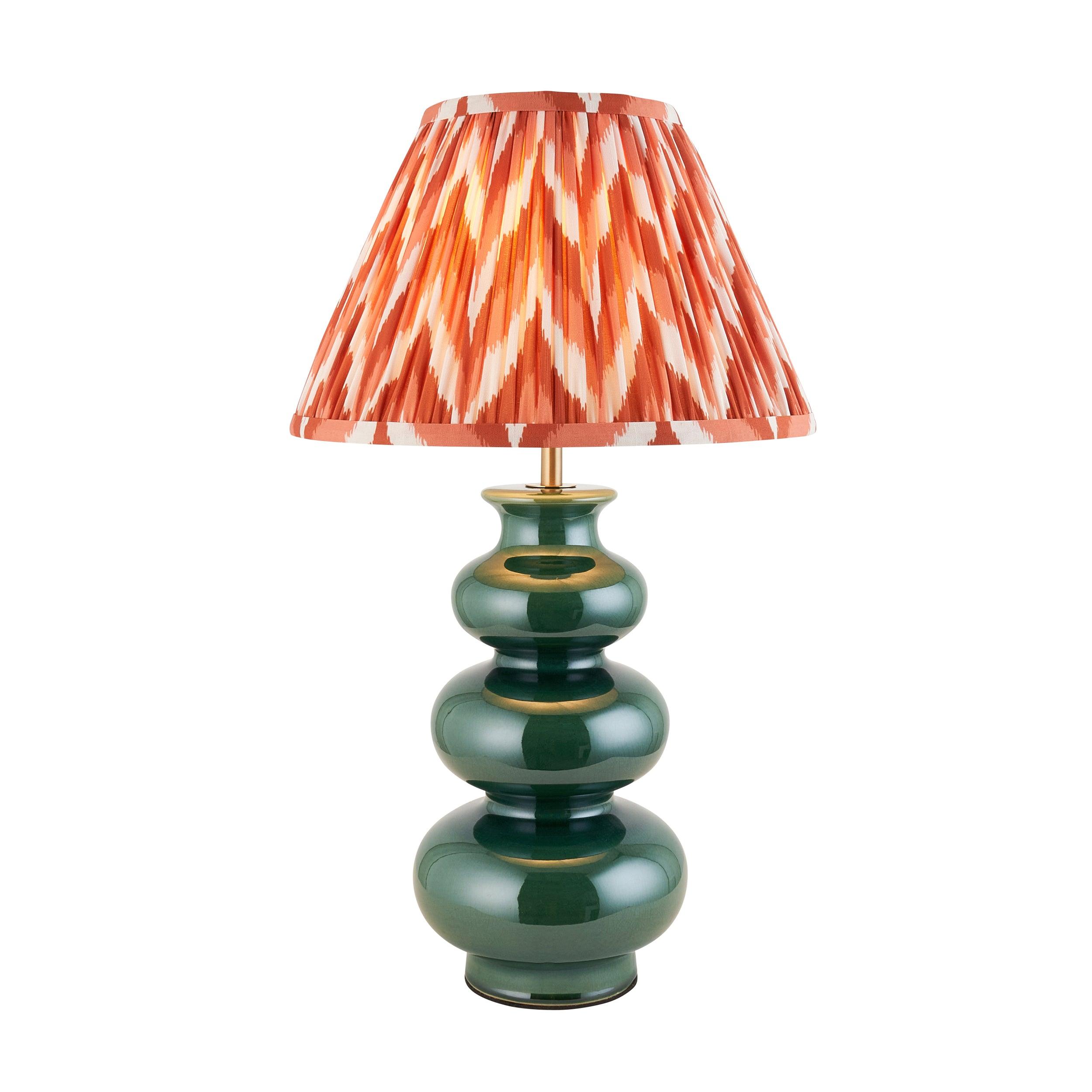 Monroe Green Ceramic Table Lamp & Zigzag 30cm Apricot Orange Shade