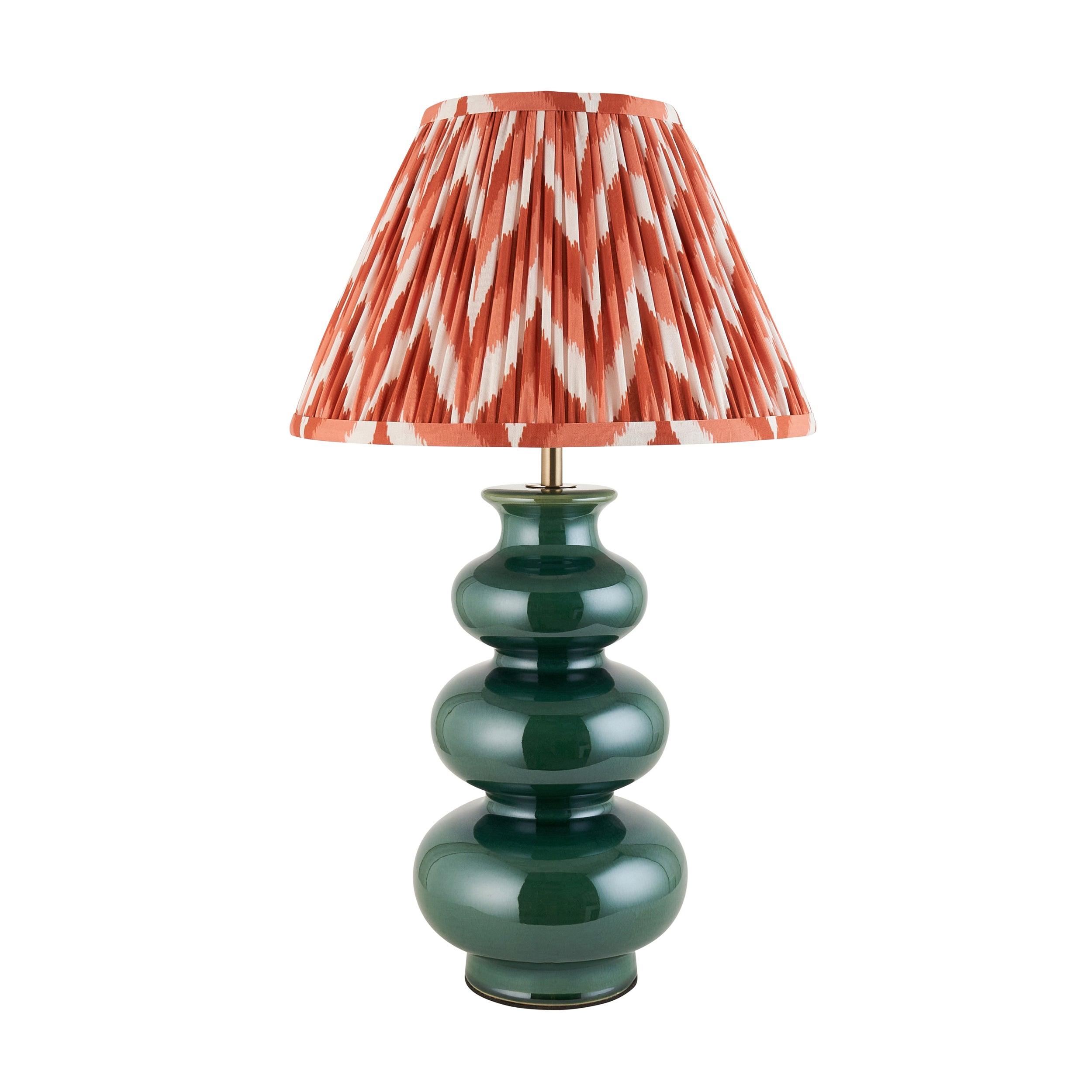 Monroe Green Ceramic Table Lamp & Zigzag 30cm Apricot Orange Shade