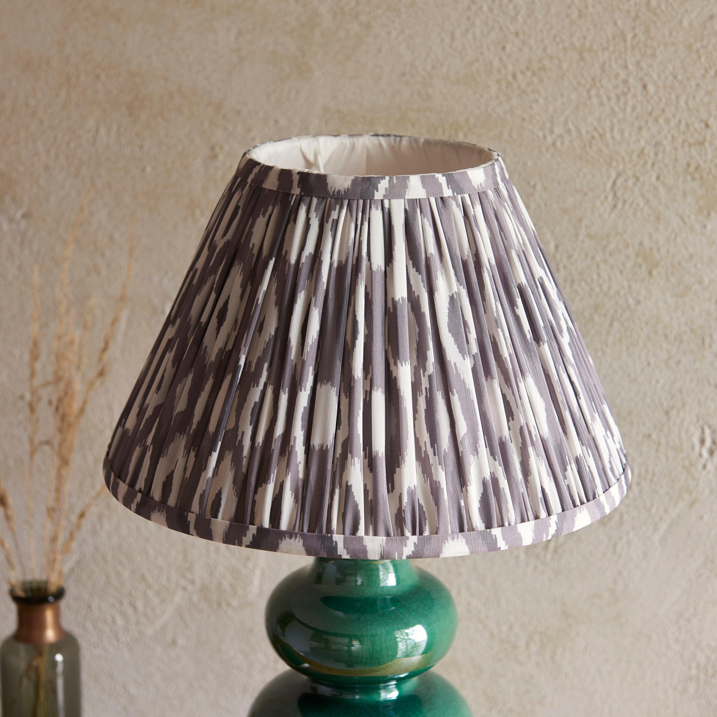 Monroe Green Ceramic Table Lamp & Ikat 30cm Pearl Grey Shade