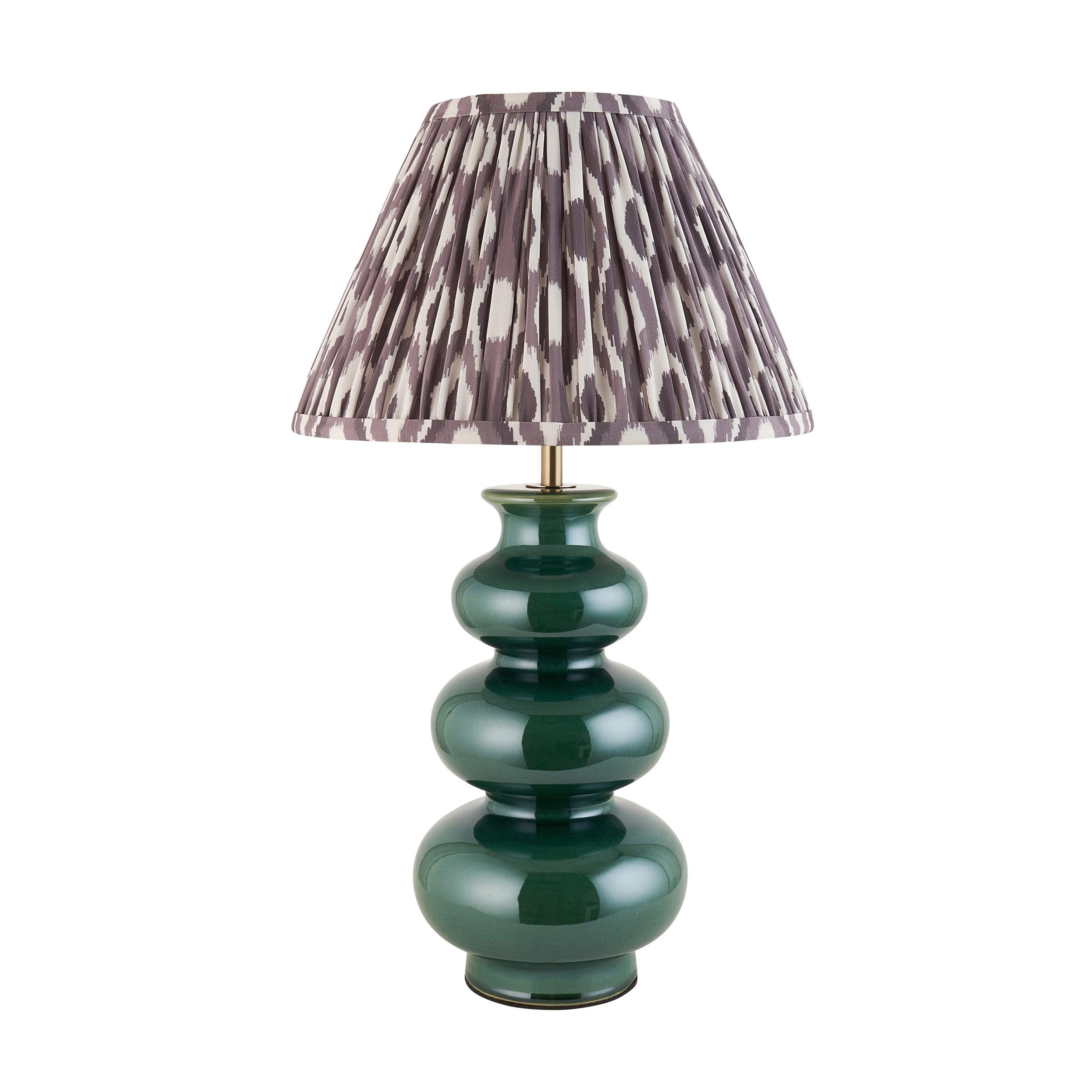 Monroe Green Ceramic Table Lamp & Ikat 30cm Pearl Grey Shade