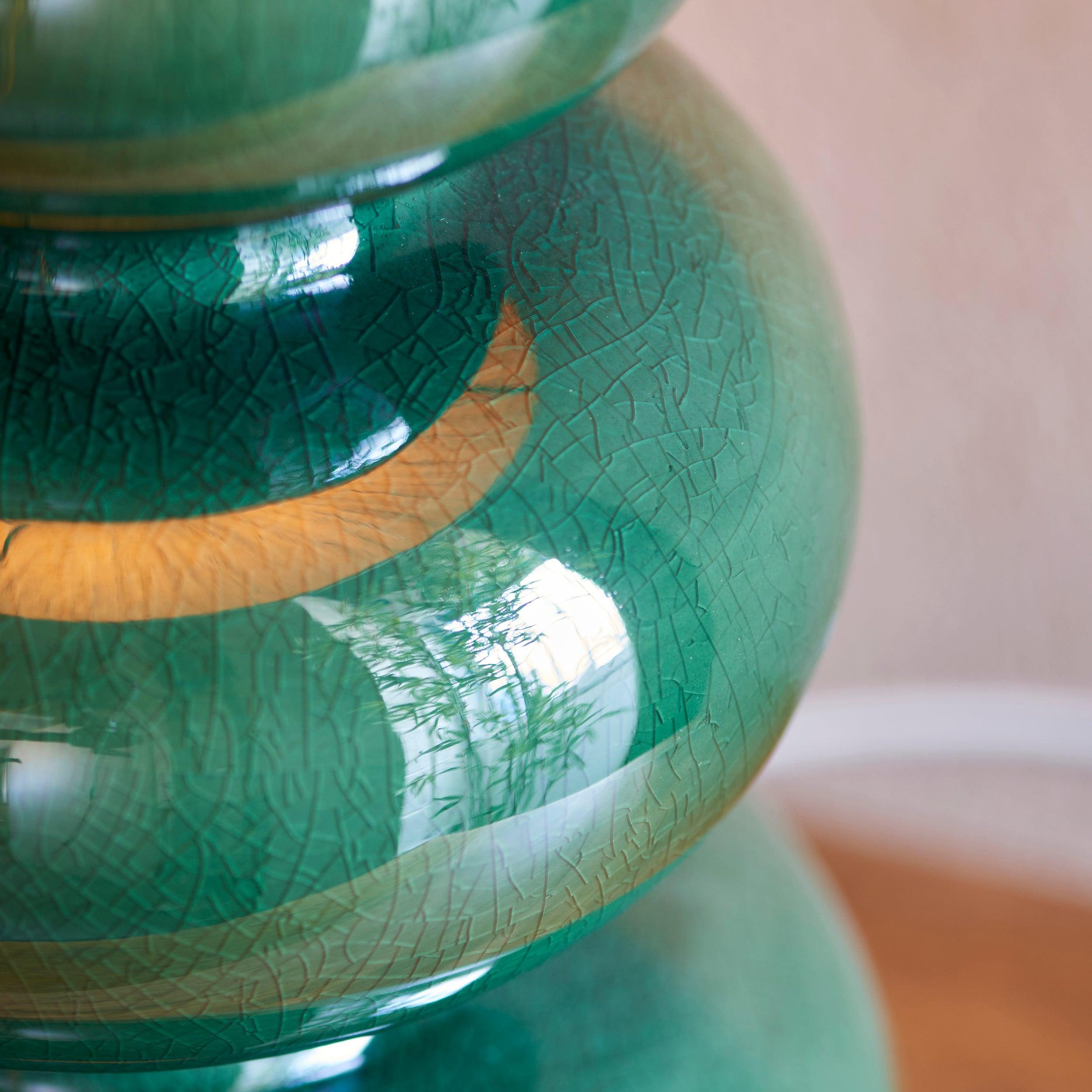 Monroe Green Ceramic Table Lamp & Ikat 30cm Neutral Shade