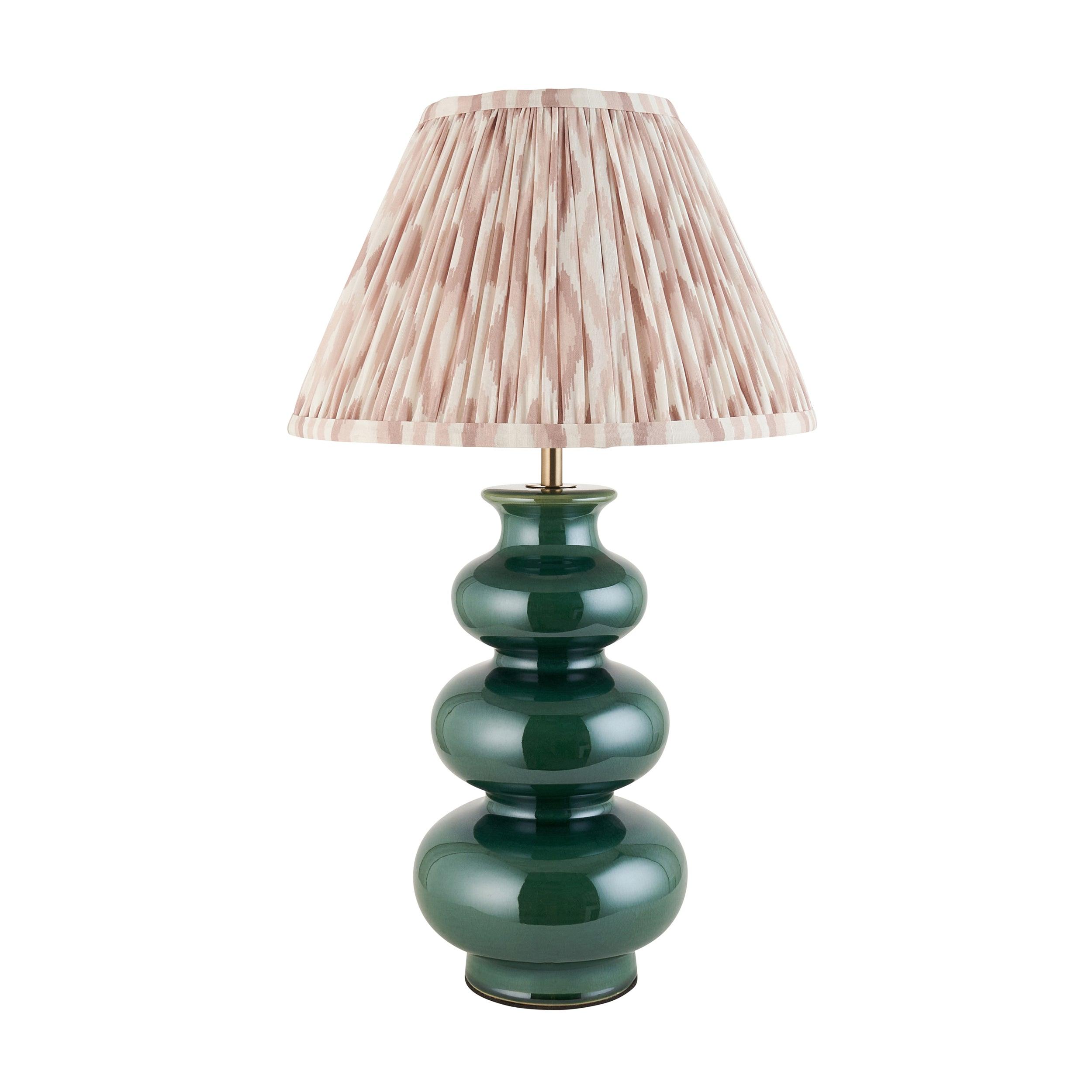 Monroe Green Ceramic Table Lamp & Ikat 30cm Neutral Shade