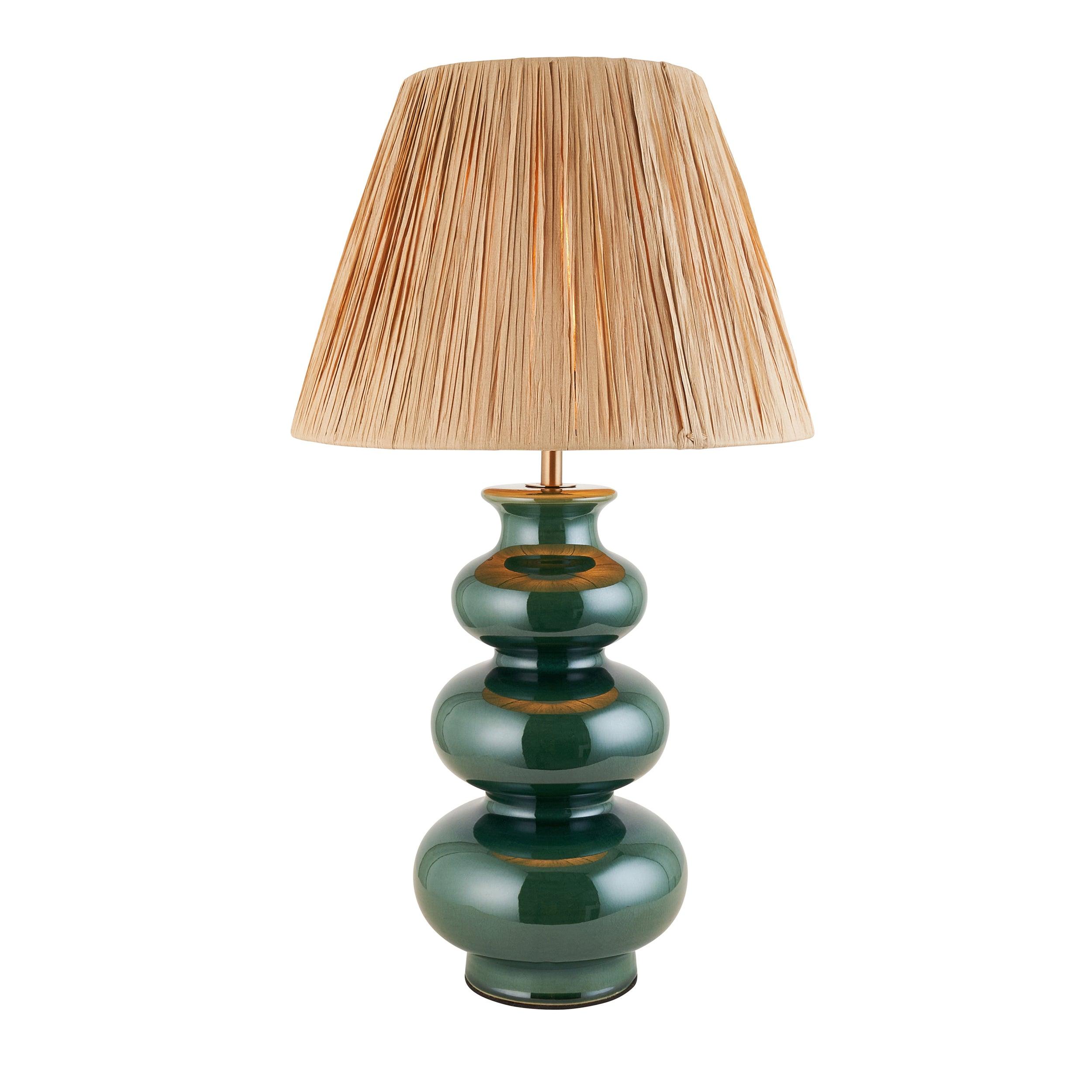 Monroe Green Ceramic Table Lamp & Raffia 30cm Natural Raffia Shade