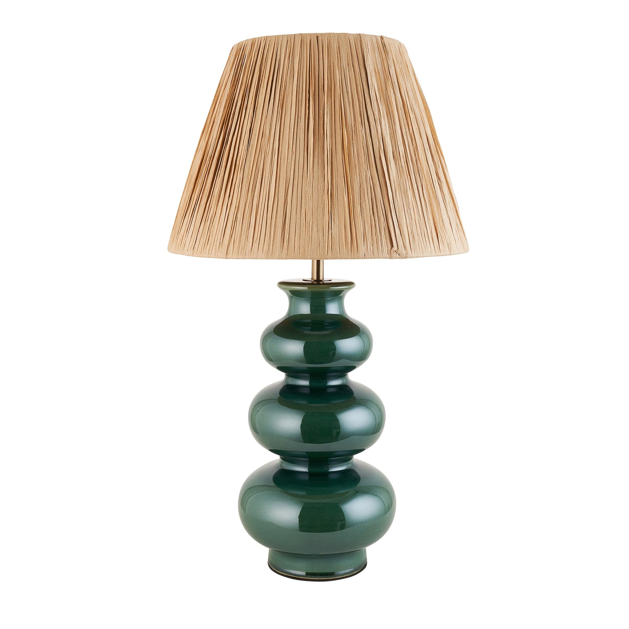 Monroe Green Ceramic Table Lamp & Raffia 30cm Natural Raffia Shade