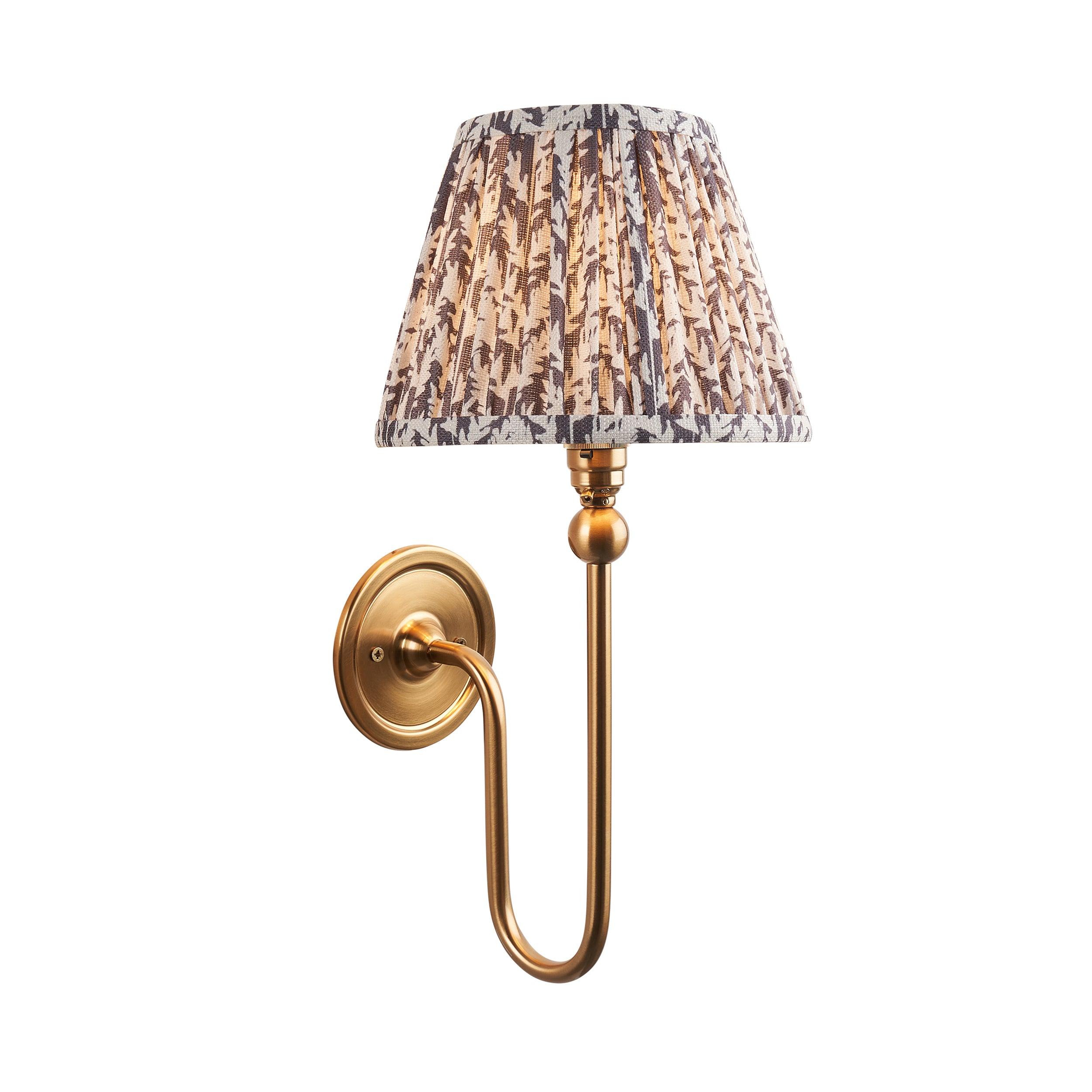 Santiago Long Line Brass Wall Light With 20cm Grey Leaf Shade