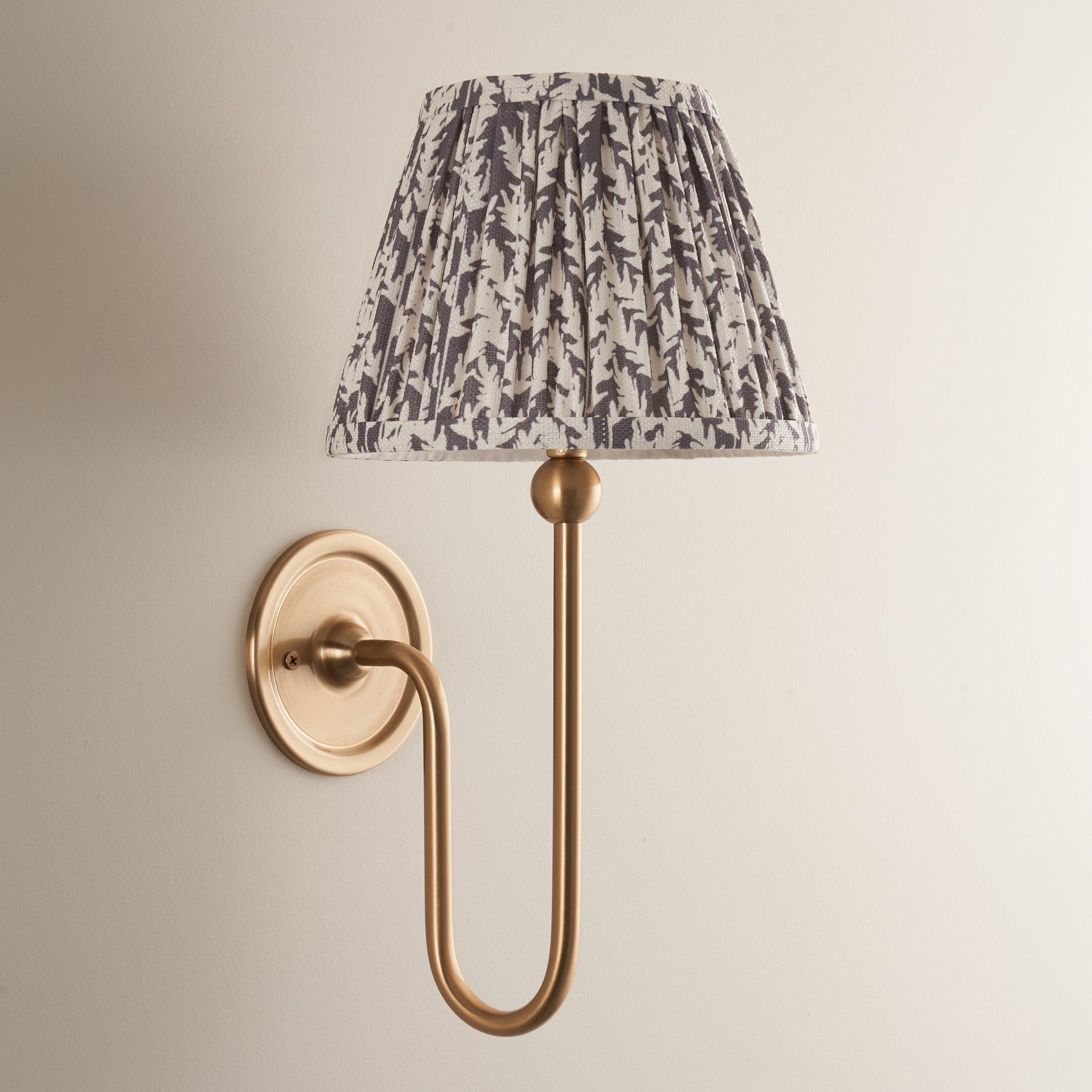 Santiago Long Line Brass Wall Light With 20cm Grey Leaf Shade