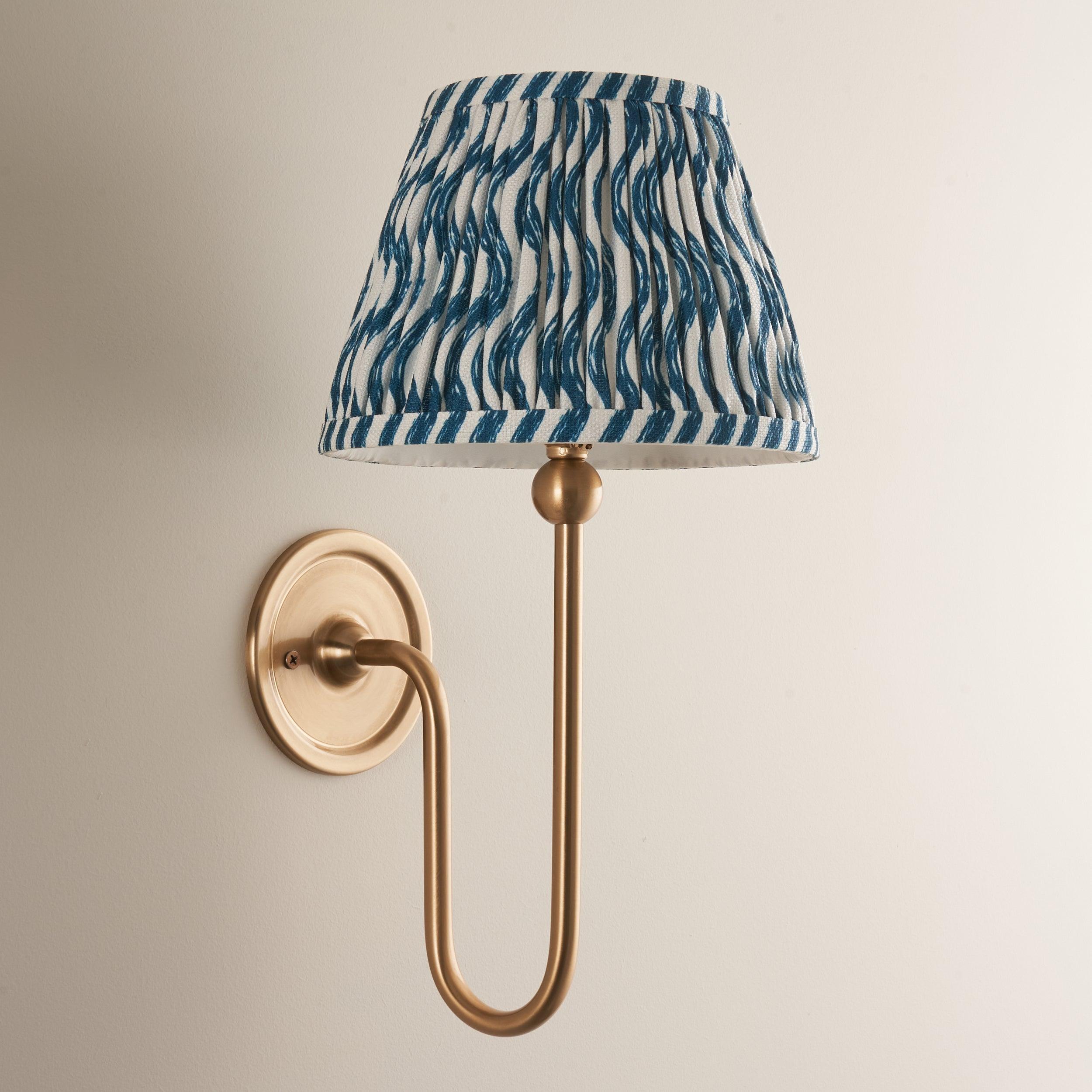 Santiago Long Line Brass Wall Light With 20cm Blue Ripple Shade