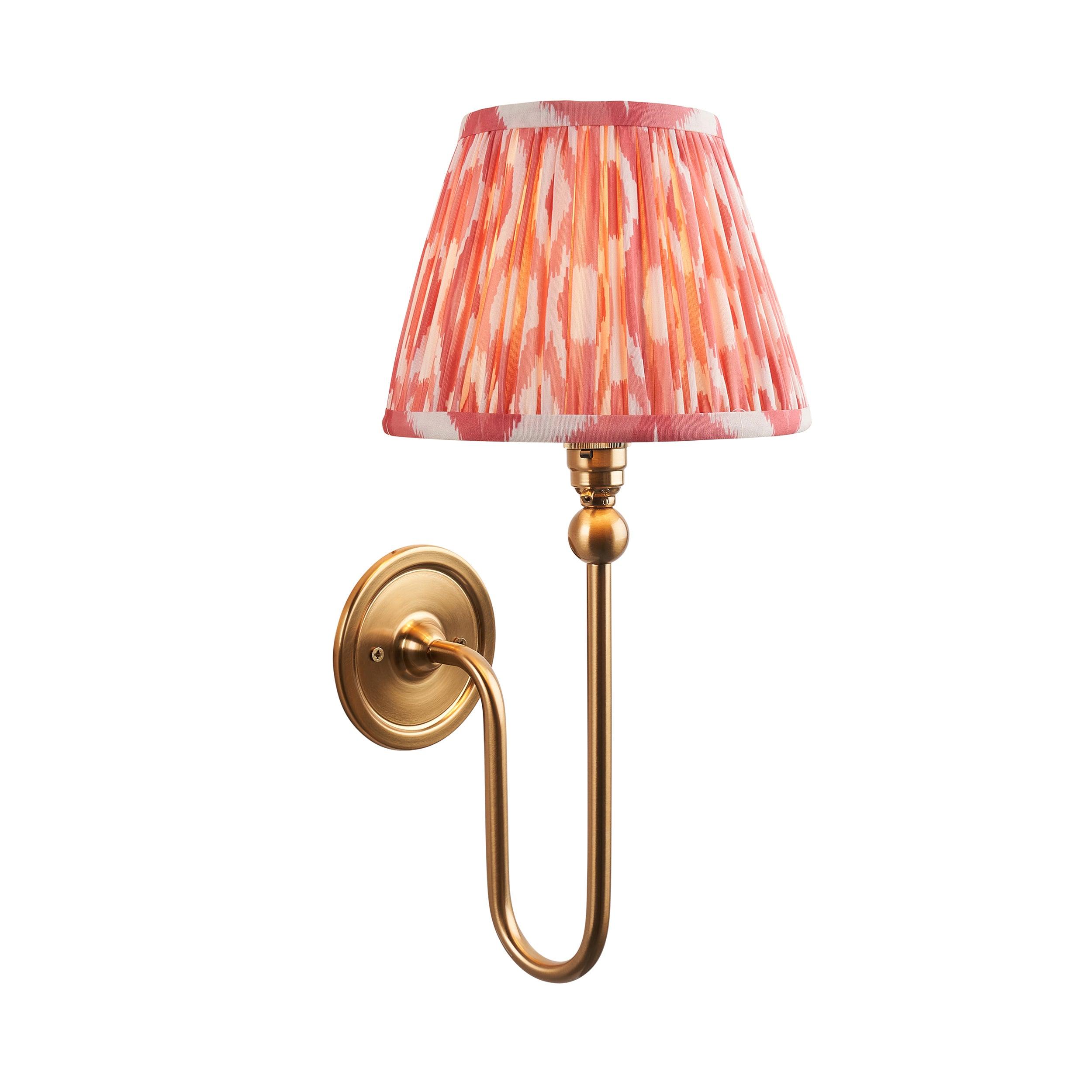 Santiago Long Line Brass Wall Light With 20cm Pink Ikat Shade