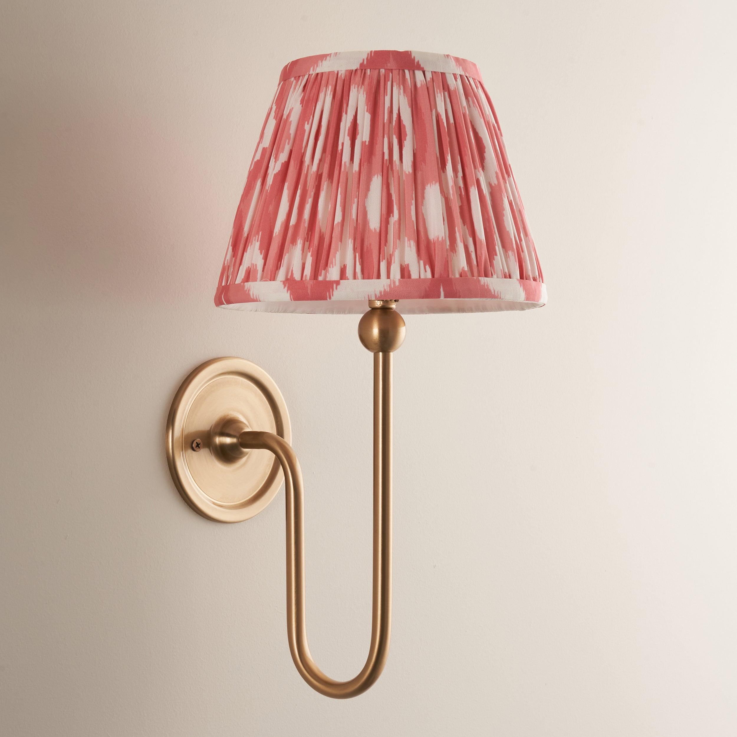 Santiago Long Line Brass Wall Light With 20cm Pink Ikat Shade